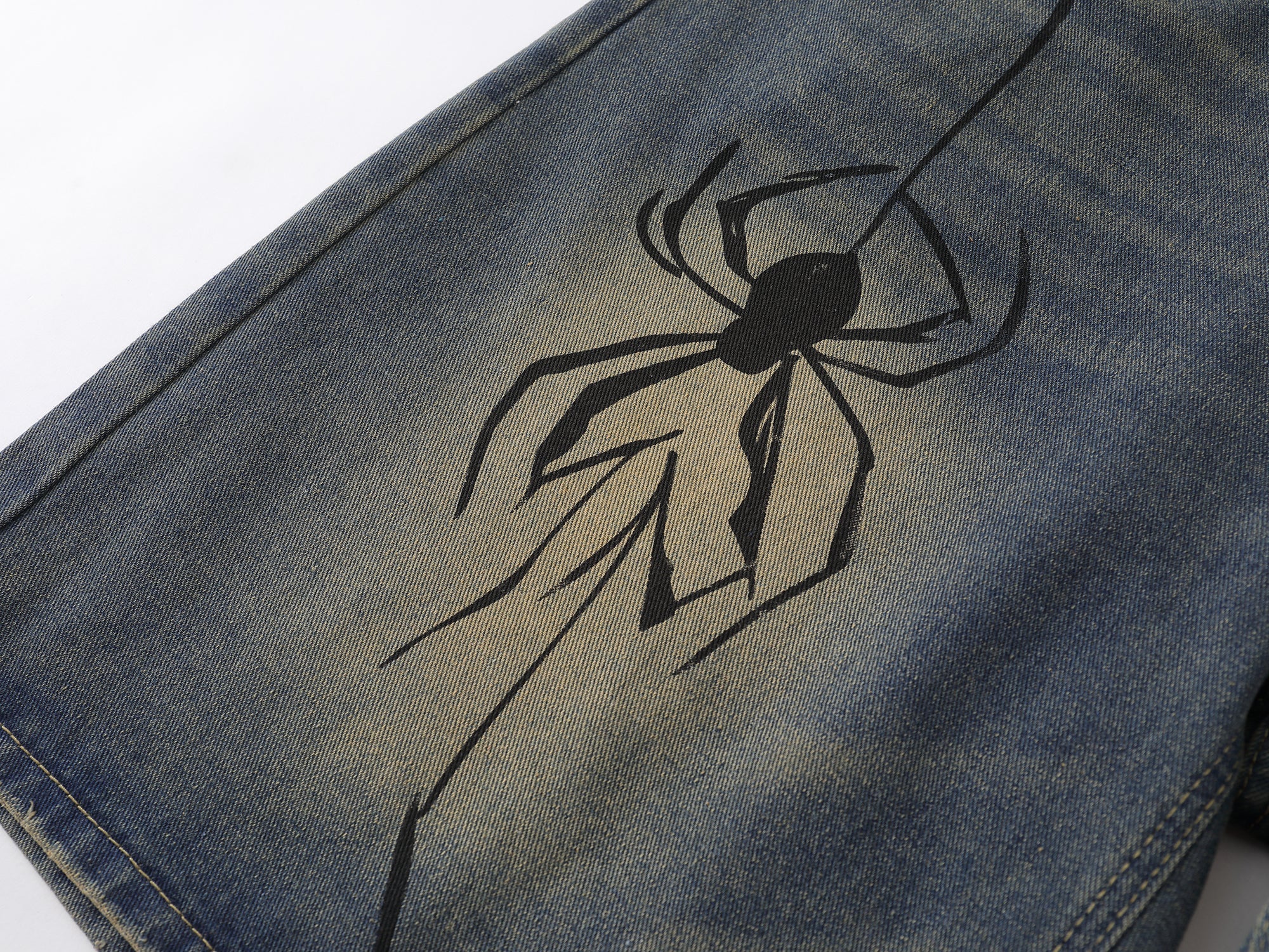 Omirad Spiderweb Graphic Wide-Leg Denim Shorts