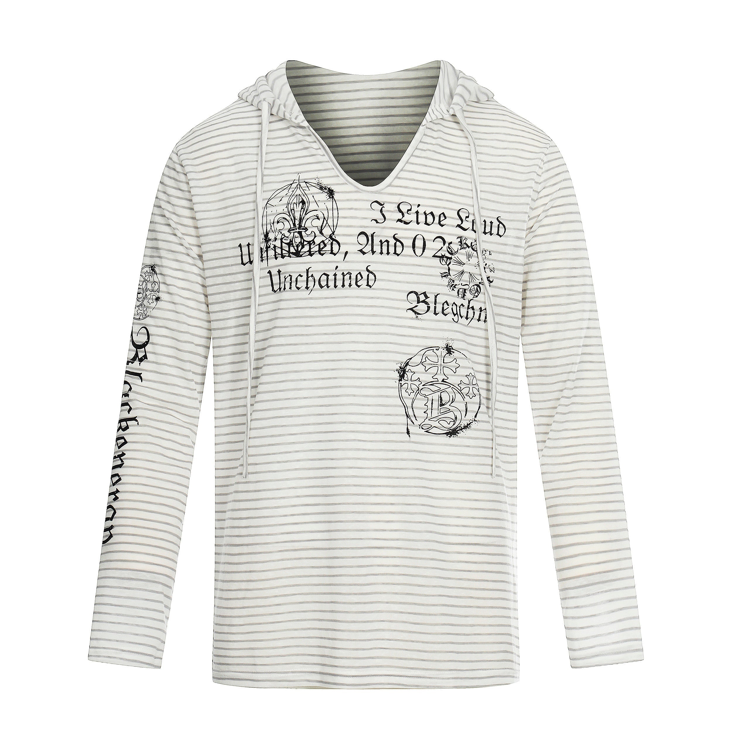 Omirad Striped Graphic Hooded Long Sleeve Tee