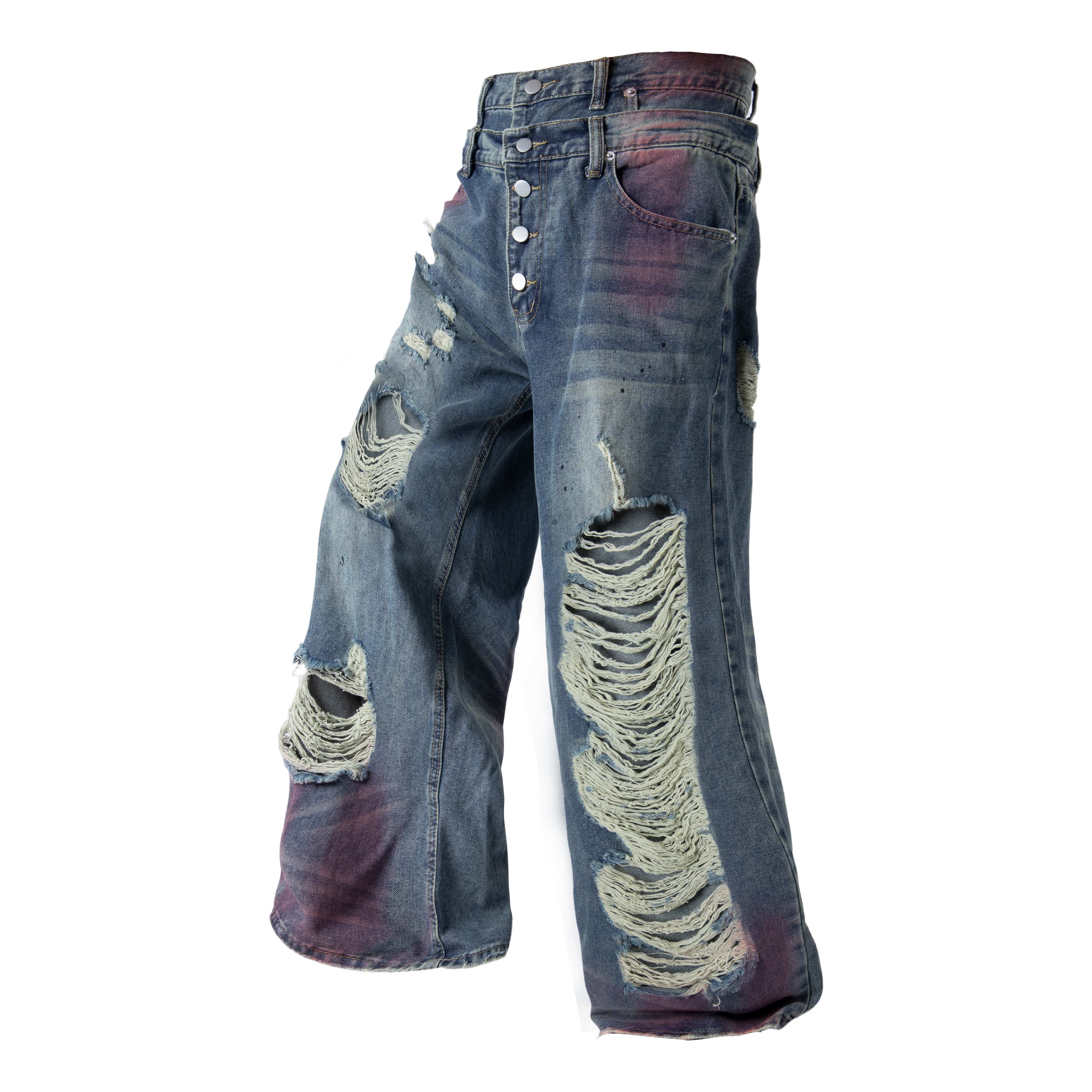 Omirad Distressed Washed Wide-Leg Jeans