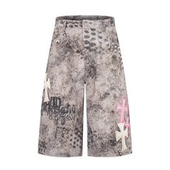 Omirad “Grunge Cross Washed Denim Shorts”