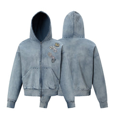 Omirad Vintage Patch Zip-Up Hoodie