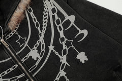 Omirad Chain Print Faux Fur Hooded Jacket