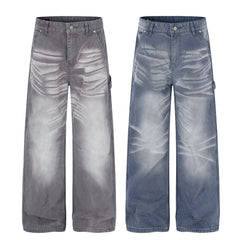 Omirad Washed Wrinkle Effect Denim Jeans