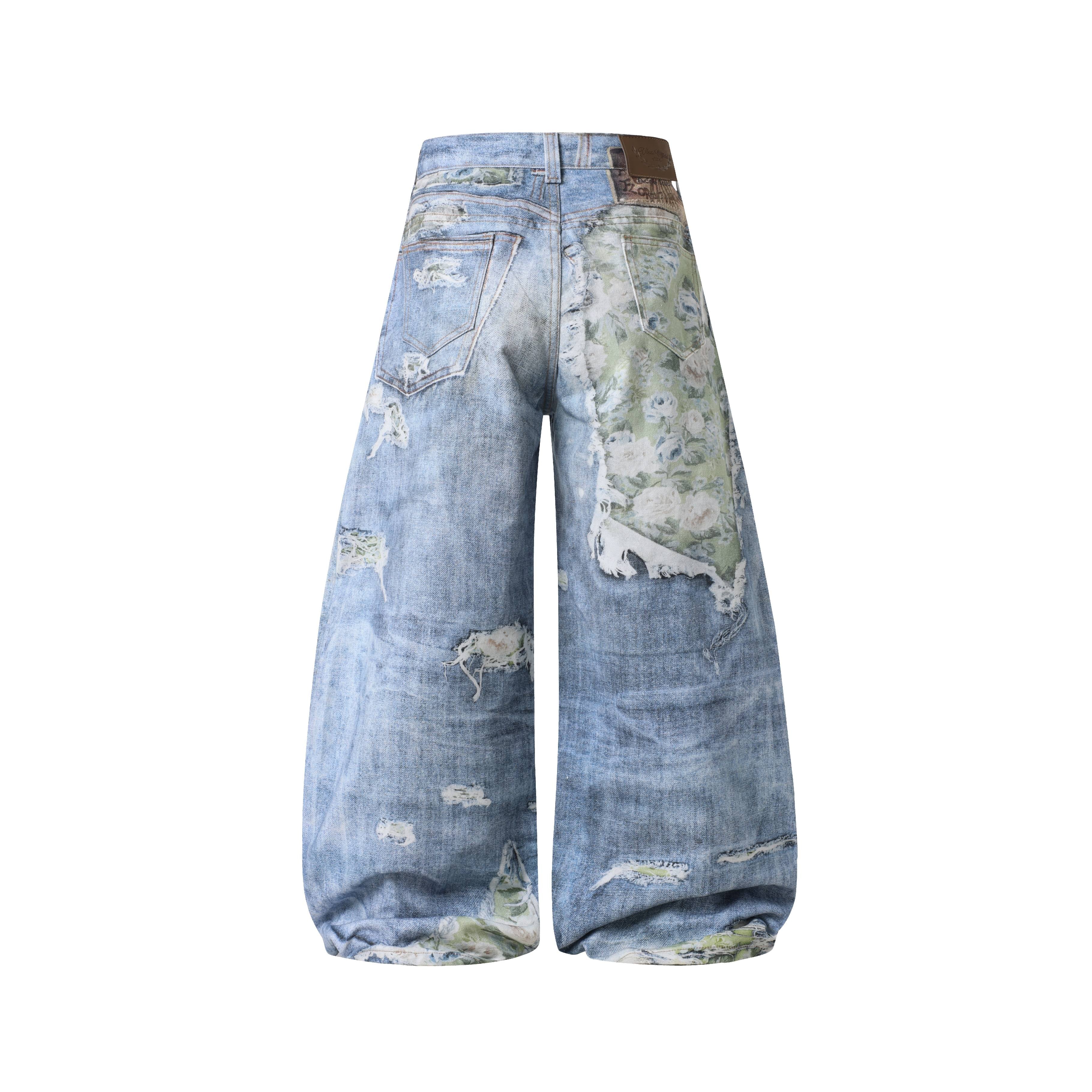 Omirad Floral Patchwork Distressed Jeans