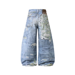 Omirad Floral Patchwork Distressed Jeans
