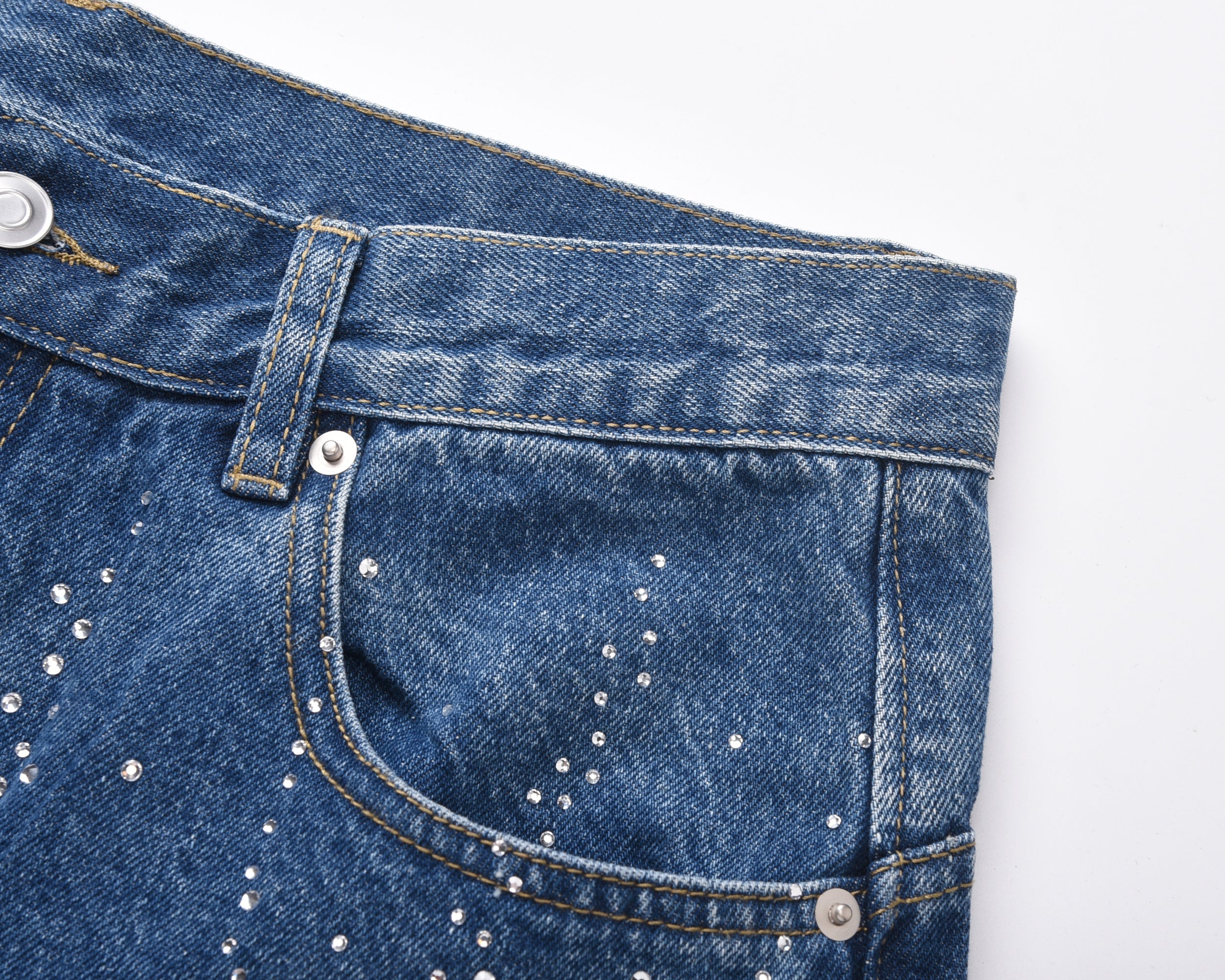 Omirad Rhinestone Burst Denim Shorts