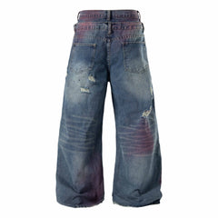 Omirad Distressed Washed Wide-Leg Jeans
