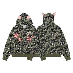 Omirad Camo Kitty Ear Zip Hoodie