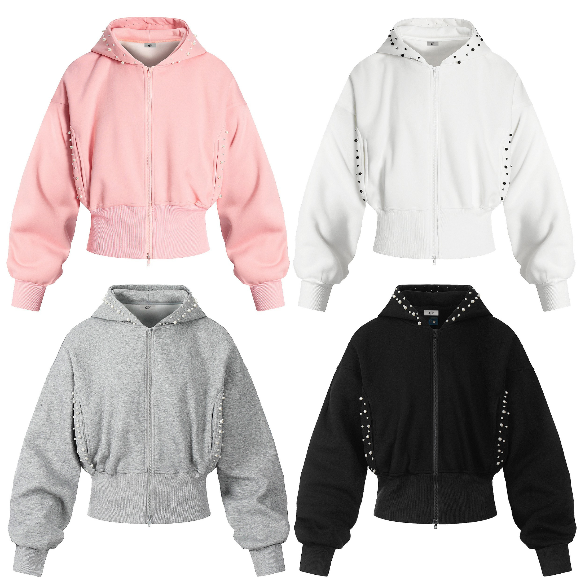 Omirad Pearl-Trim Cropped Hoodie