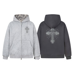 Omirad Rhinestone Cross Zip Hoodie