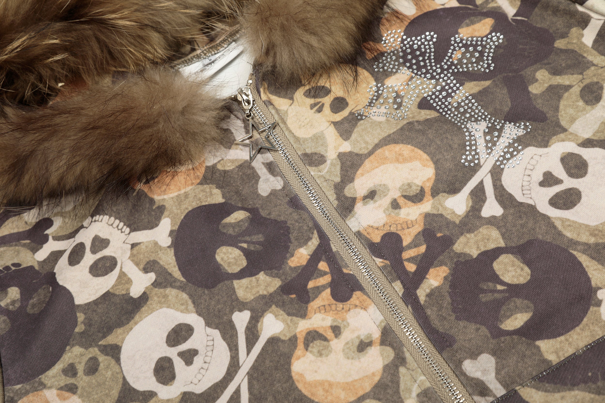 Omirad Skull Camo Fur-Trim Hoodie Jacket