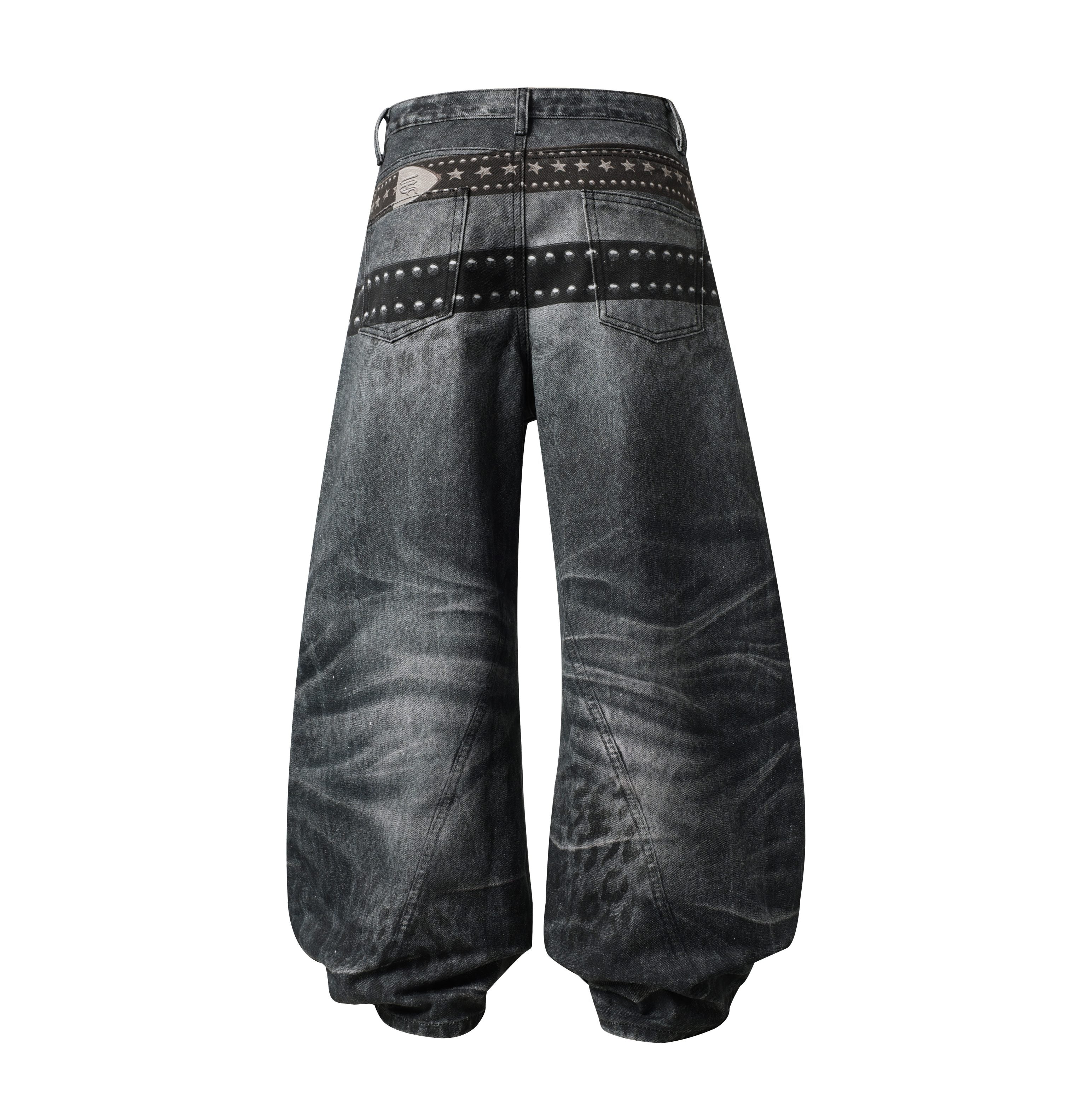 Omirad Washed Studded Wide-Leg Jeans