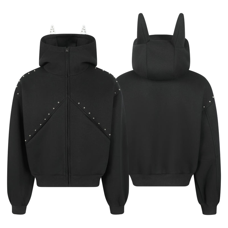 Omirad Devil Horn Studded High-Neck Zip Hoodie