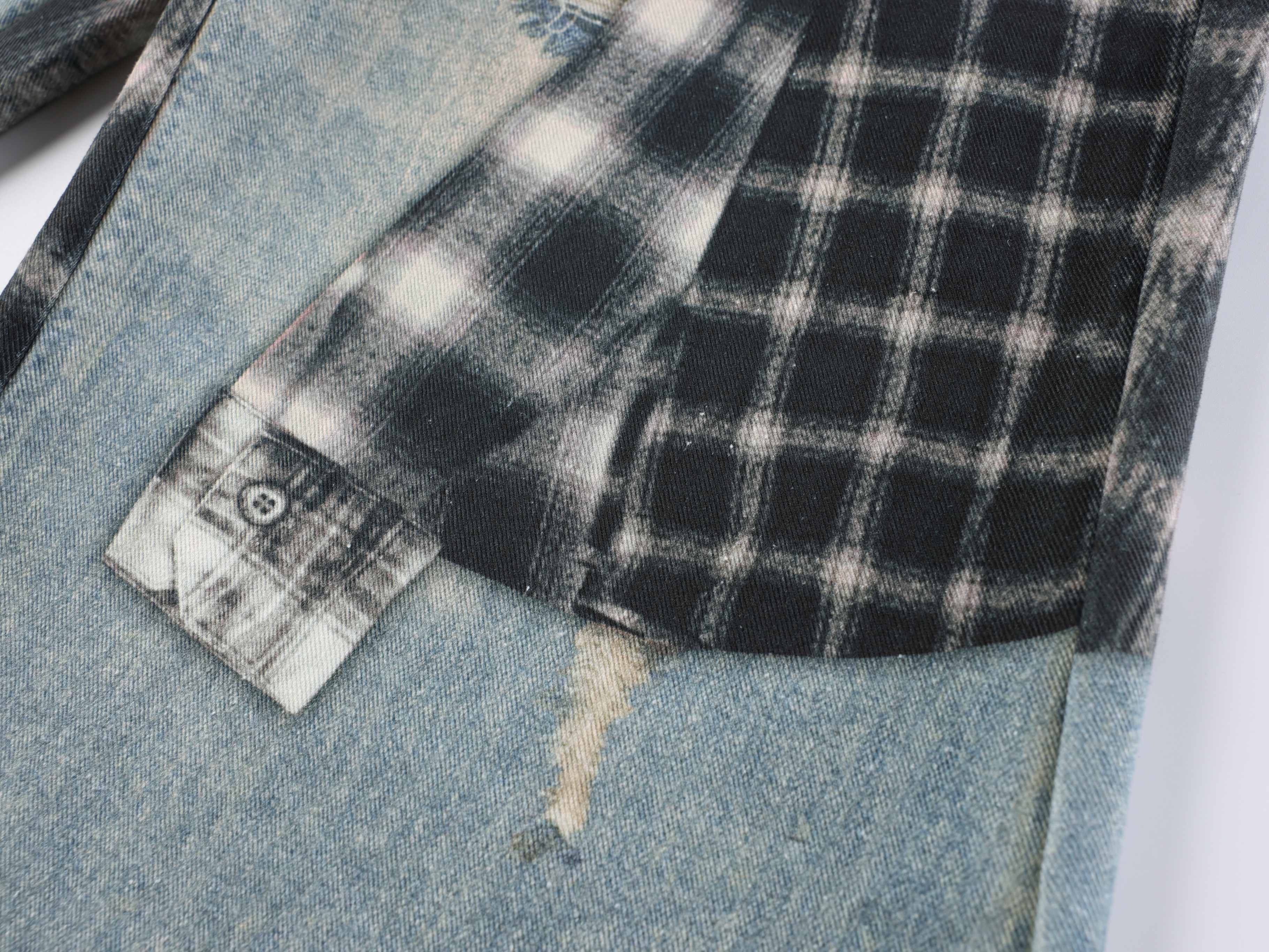 Omirad “Layered Flannel Patchwork Balloon Jeans”