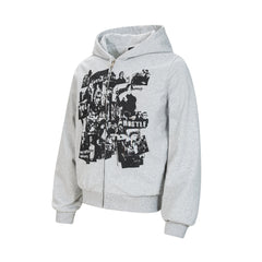 Omirad Retro Collage Print Zip Hoodie