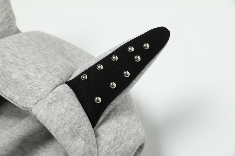 Omirad Devil Horn Studded High-Neck Zip Hoodie