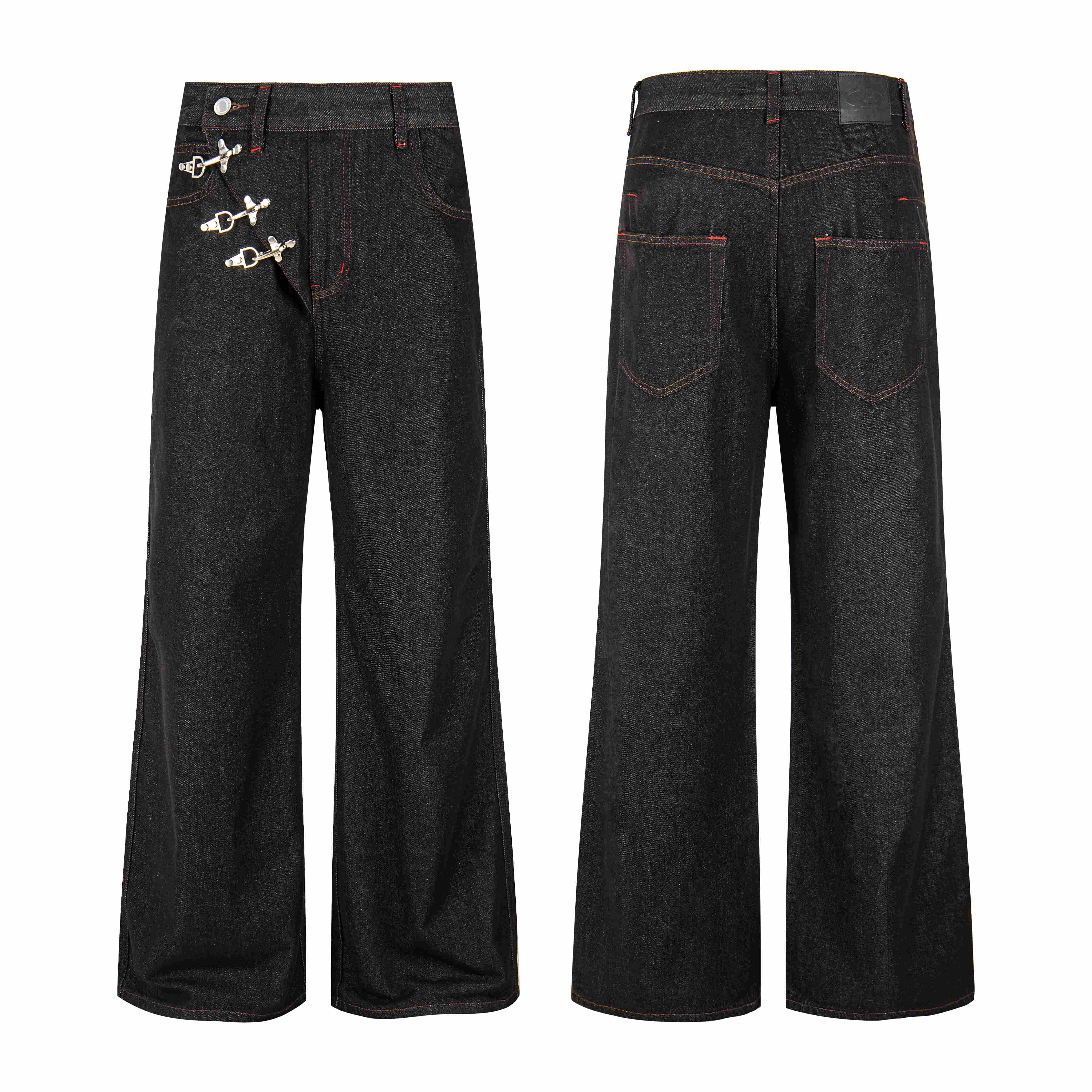 Omirad Hook Closure Wide-Leg Denim Pants