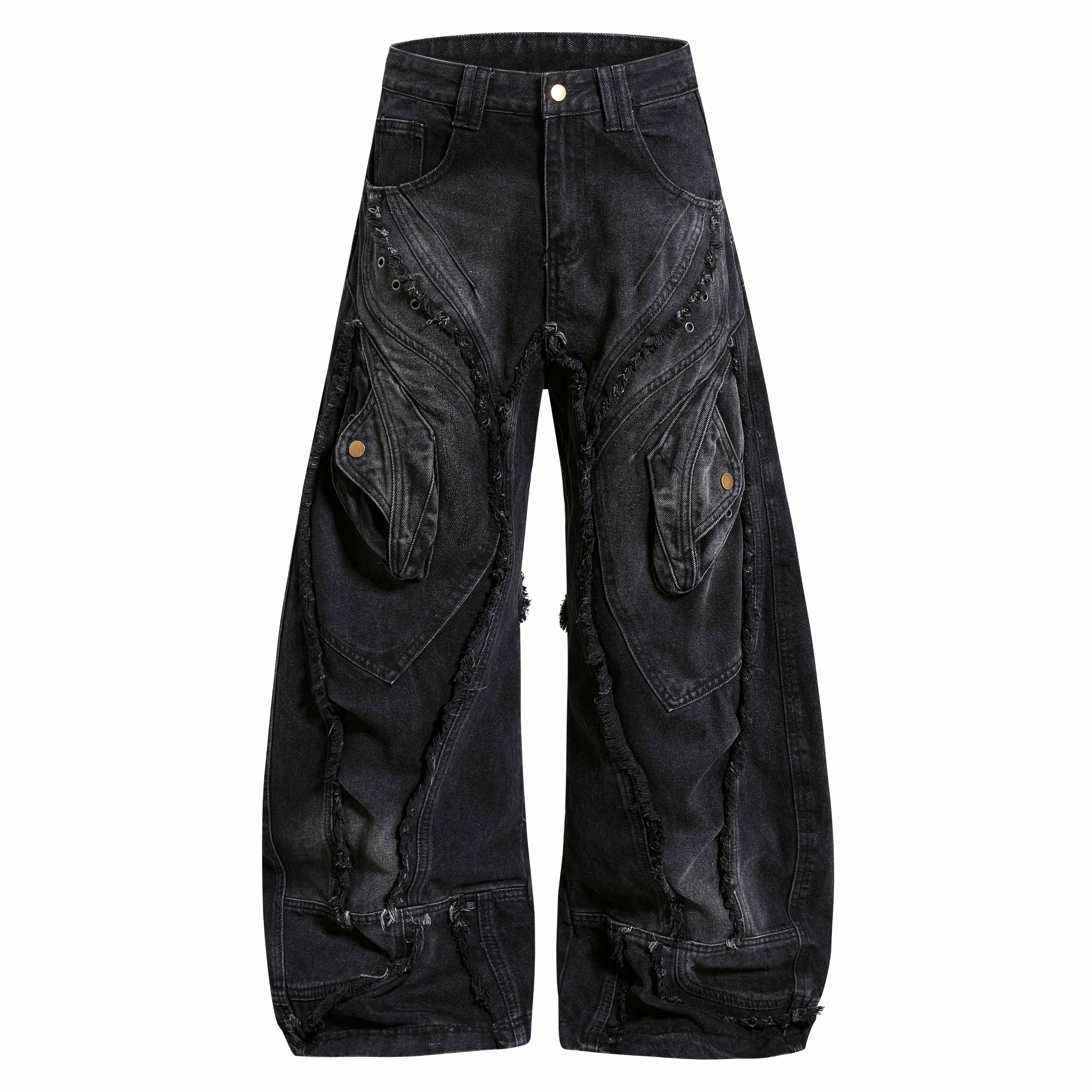 Omirad Distressed Panel Wide-Leg Denim Jeans
