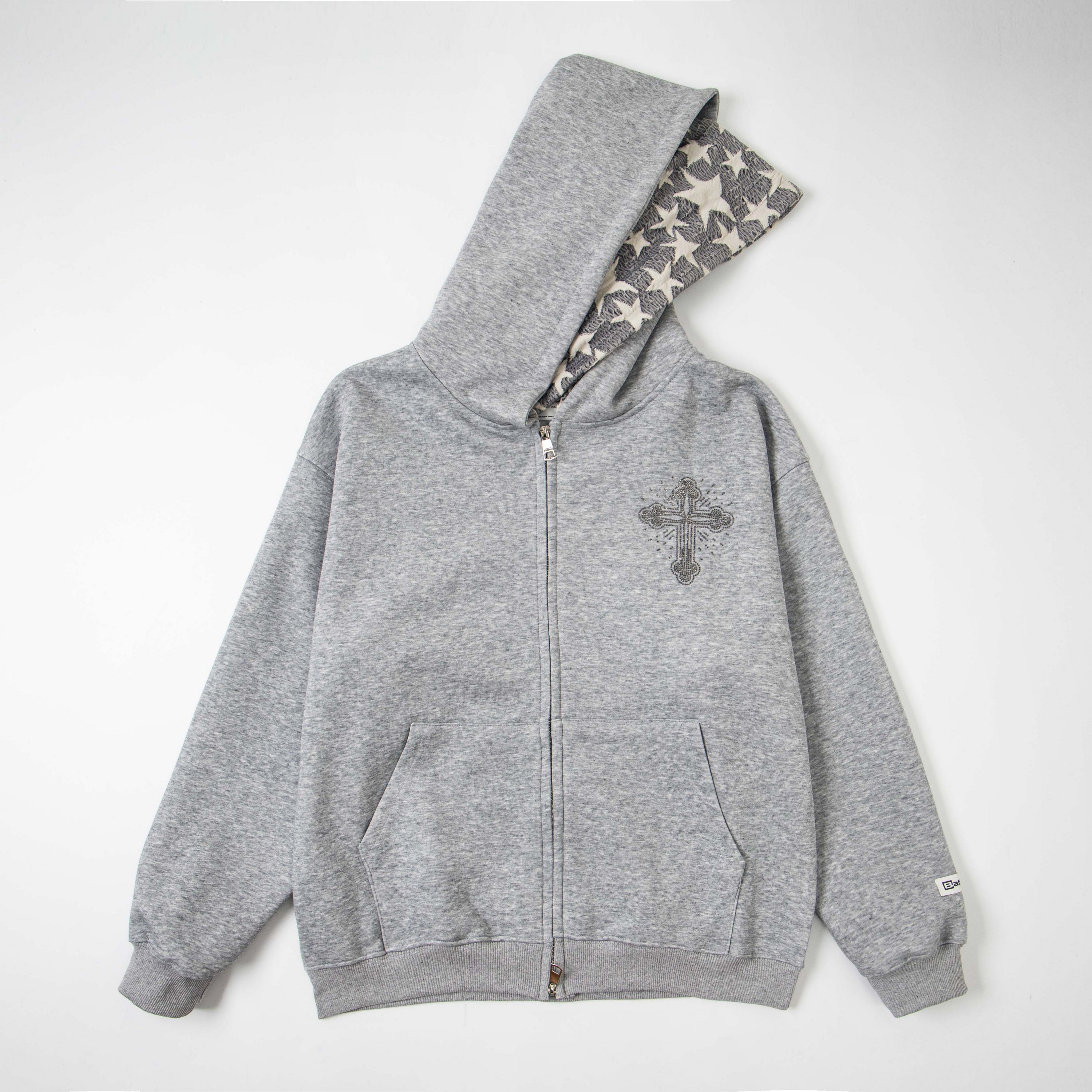 Omirad Rhinestone Cross Zip Hoodie