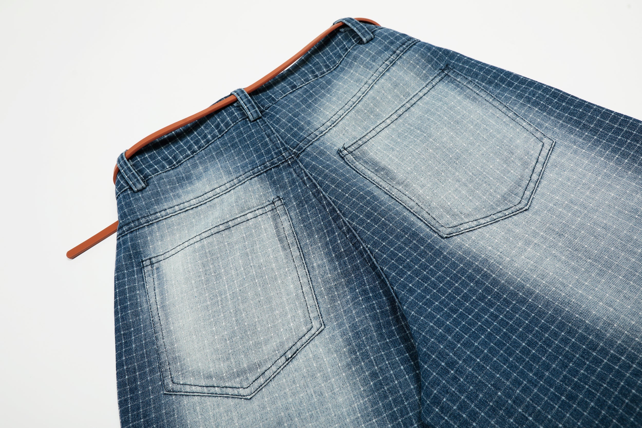 Omirad Washed Grid Denim Shorts