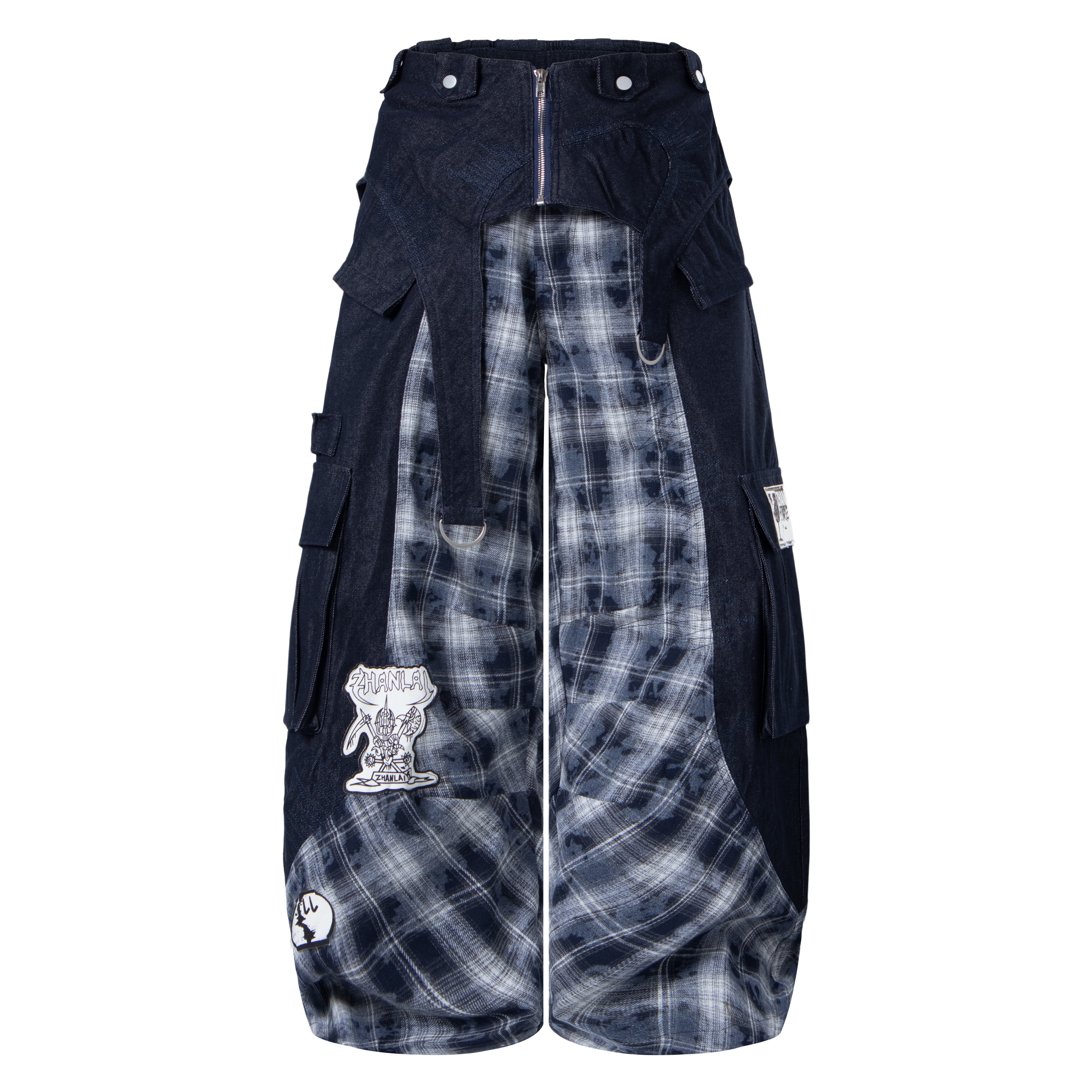 Omirad Layered Plaid Panel Wide-Leg Pants
