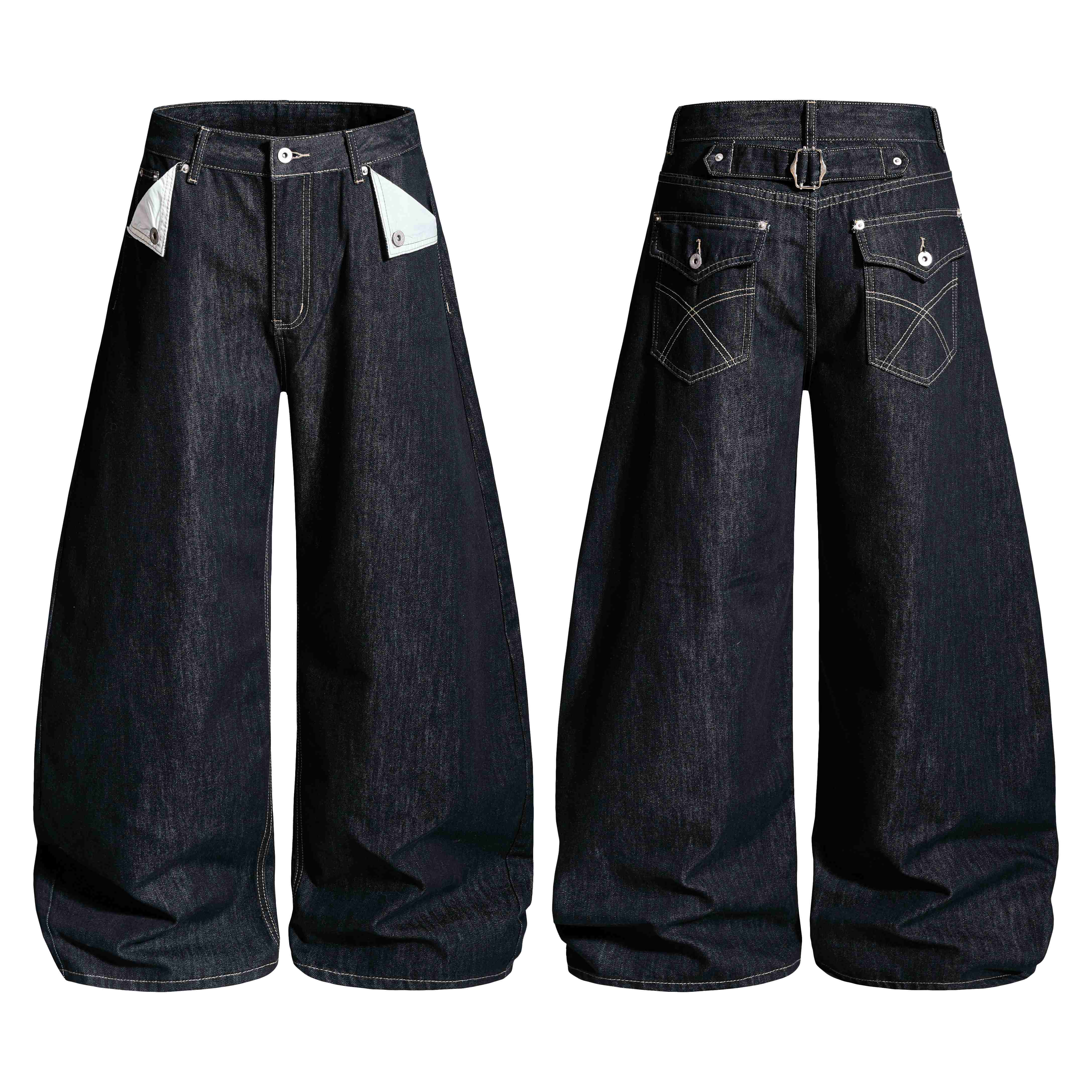 Omirad Buckle Detail Wide-Leg Denim Pants