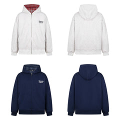 Omirad Plaid-Lined Minimal Zip Hoodie