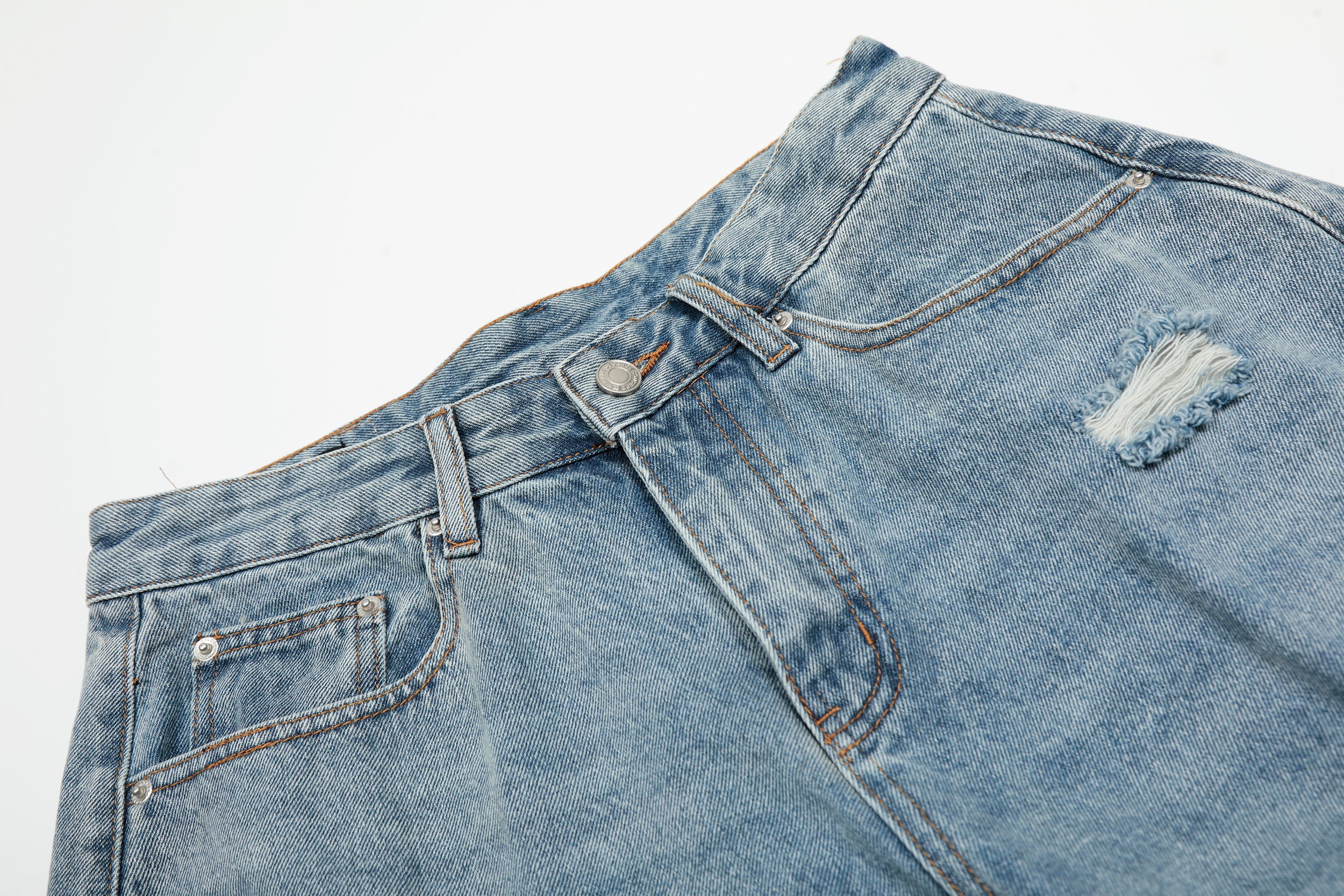 Omirad Destroyed Fringe Denim Shorts