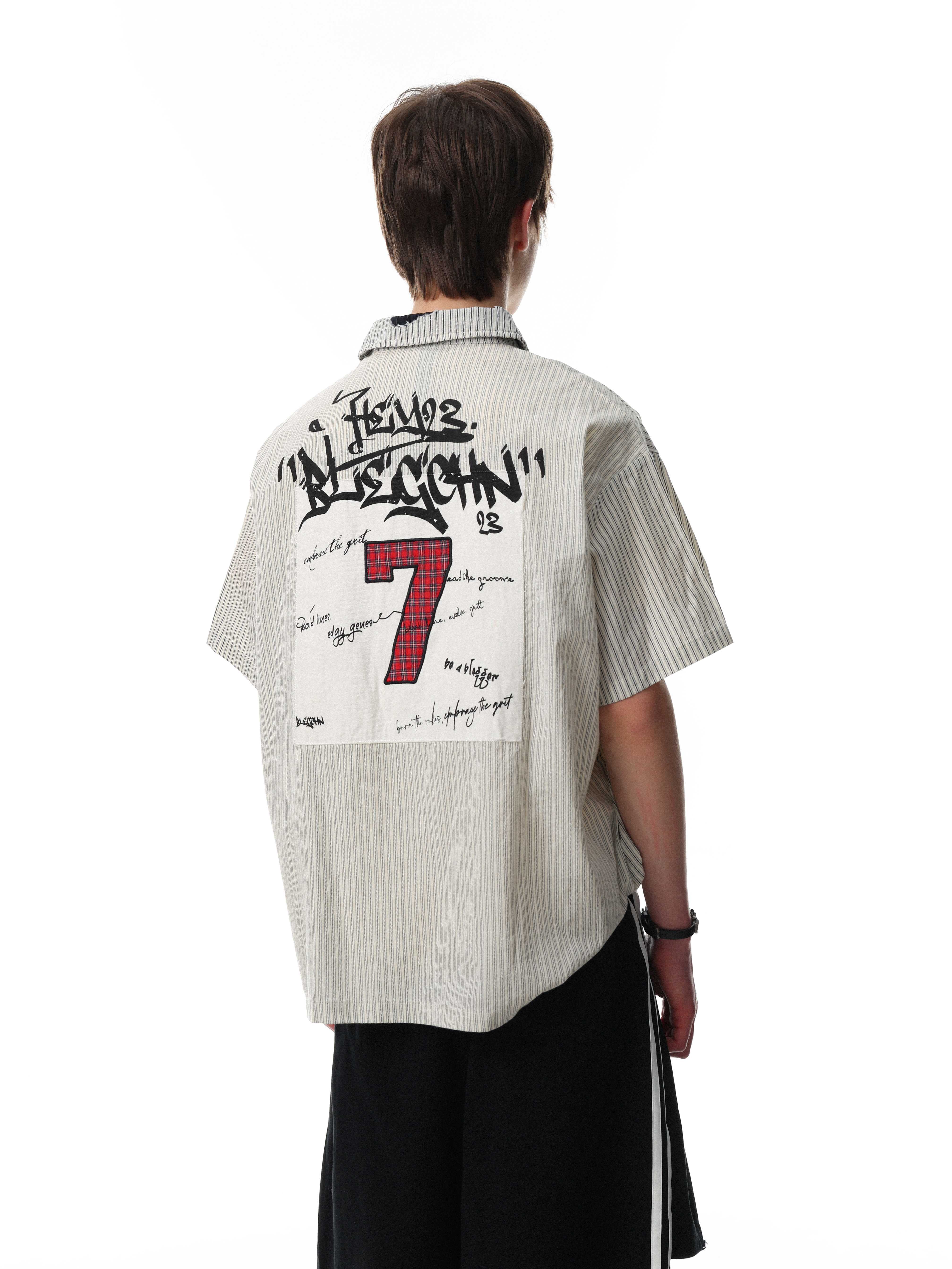 Omirad “Pinstripe Patch Graphic Shirt”