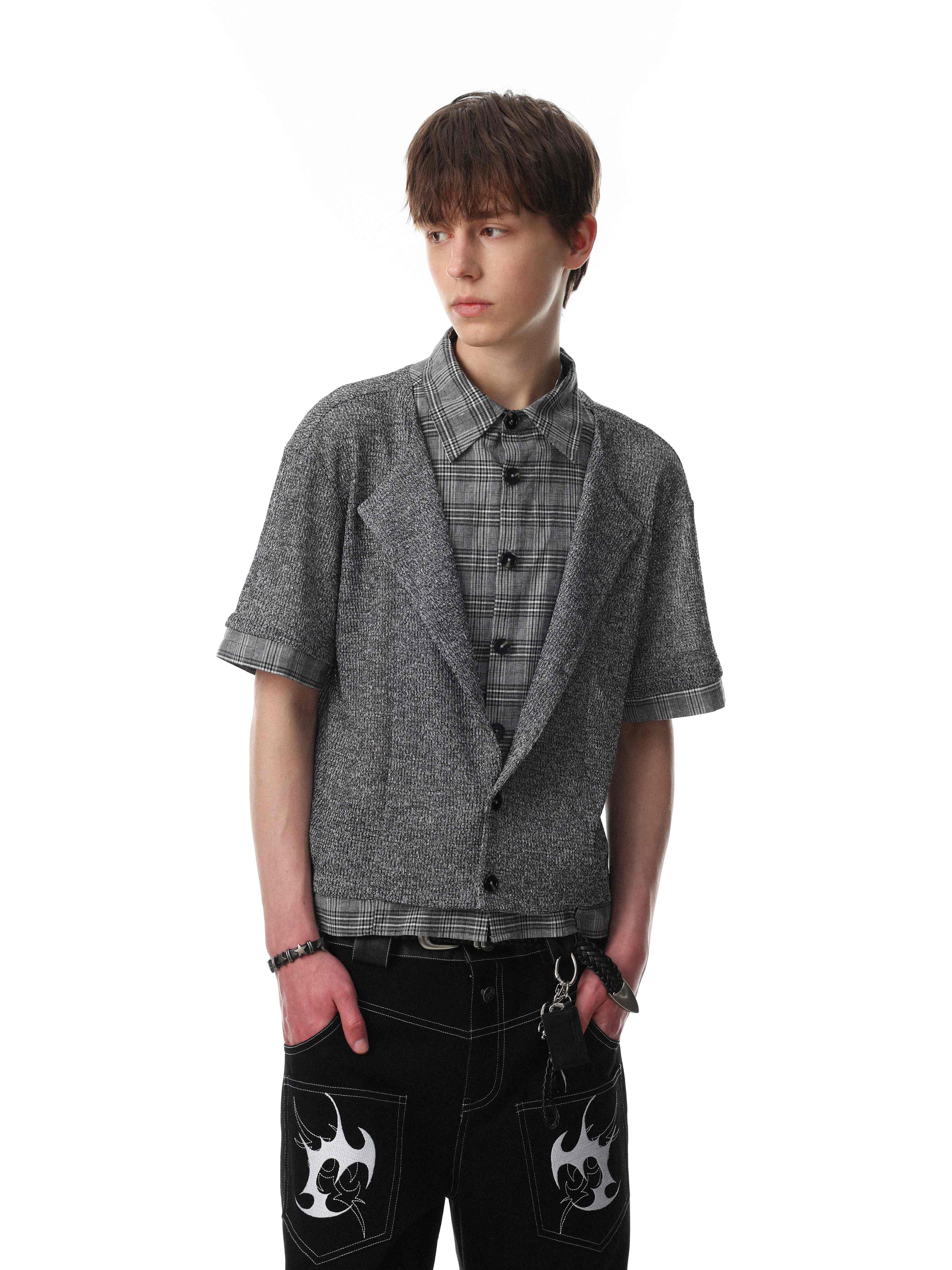 Omirad “Layered Knit Check Shirt”