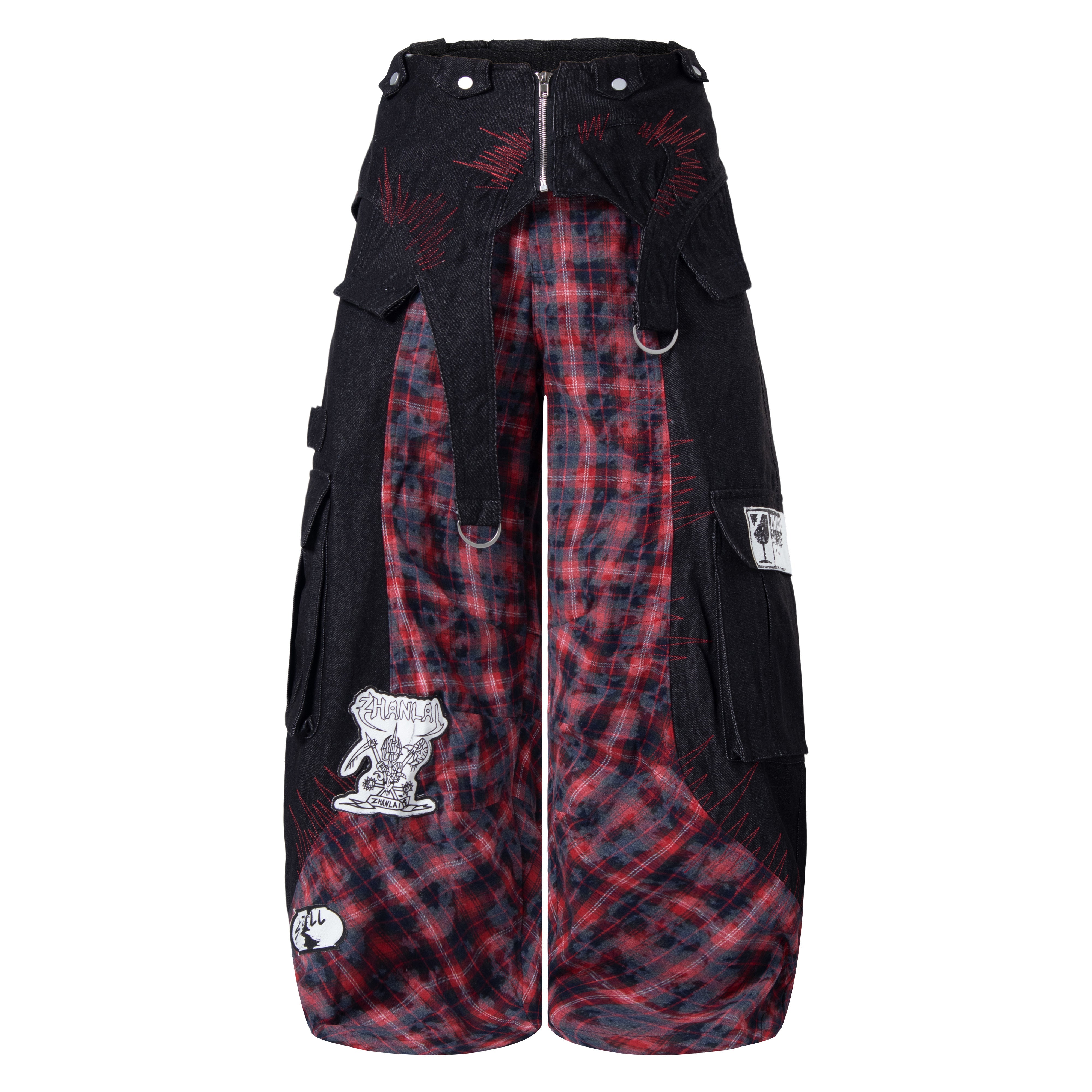 Omirad Layered Plaid Panel Wide-Leg Pants