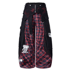 Omirad Layered Plaid Panel Wide-Leg Pants