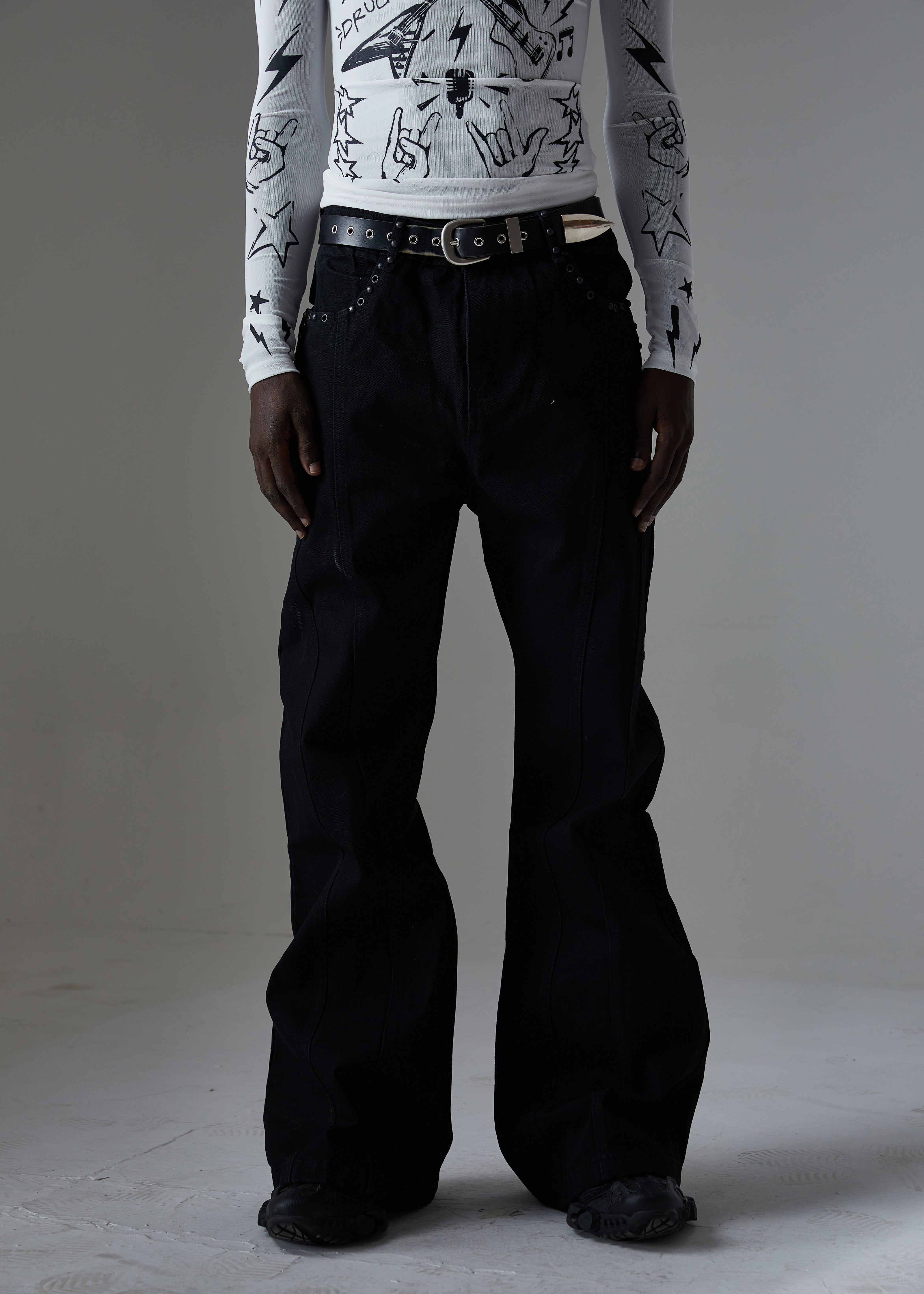 Omirad Studded Panel Wide-Leg Jeans