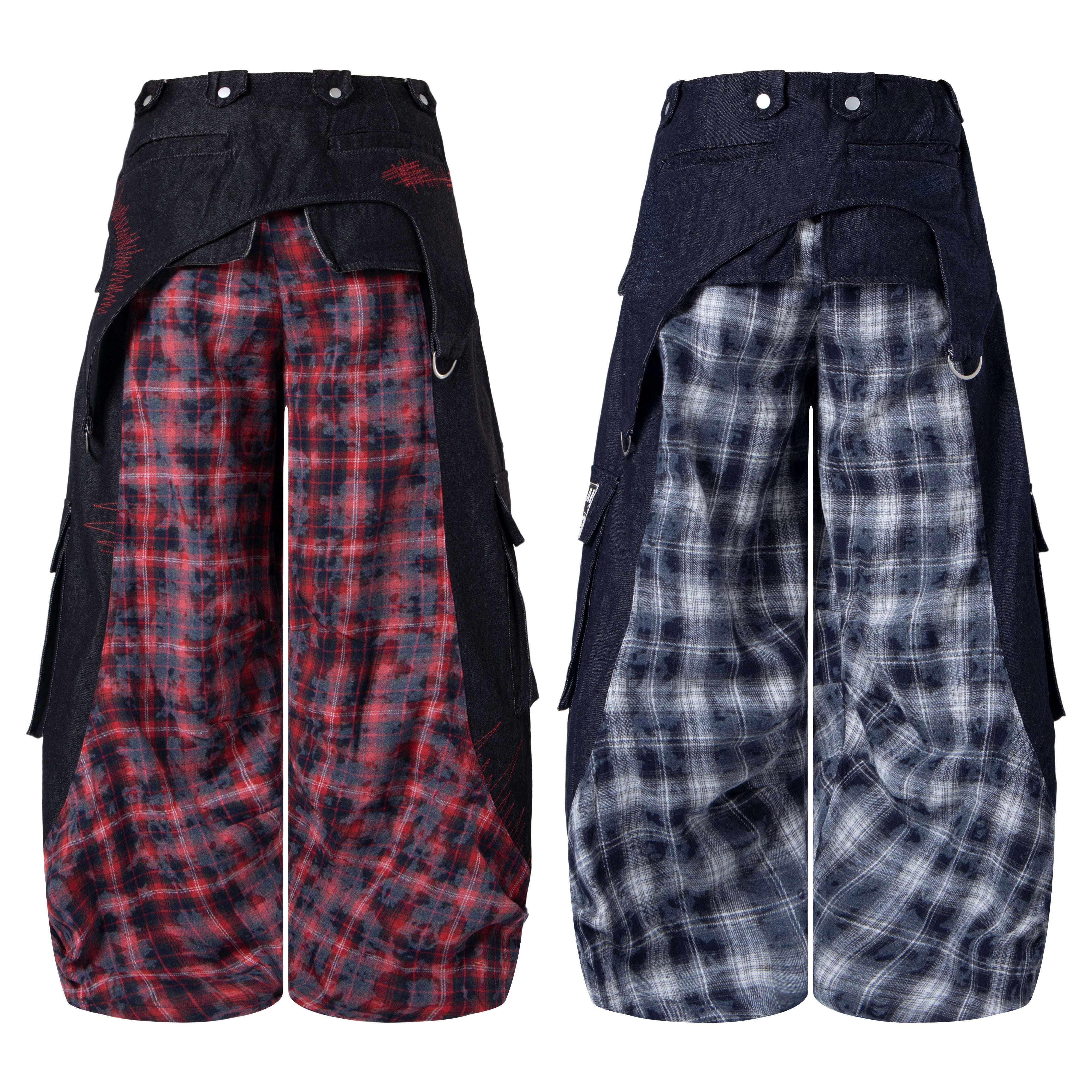 Omirad Layered Plaid Panel Wide-Leg Pants