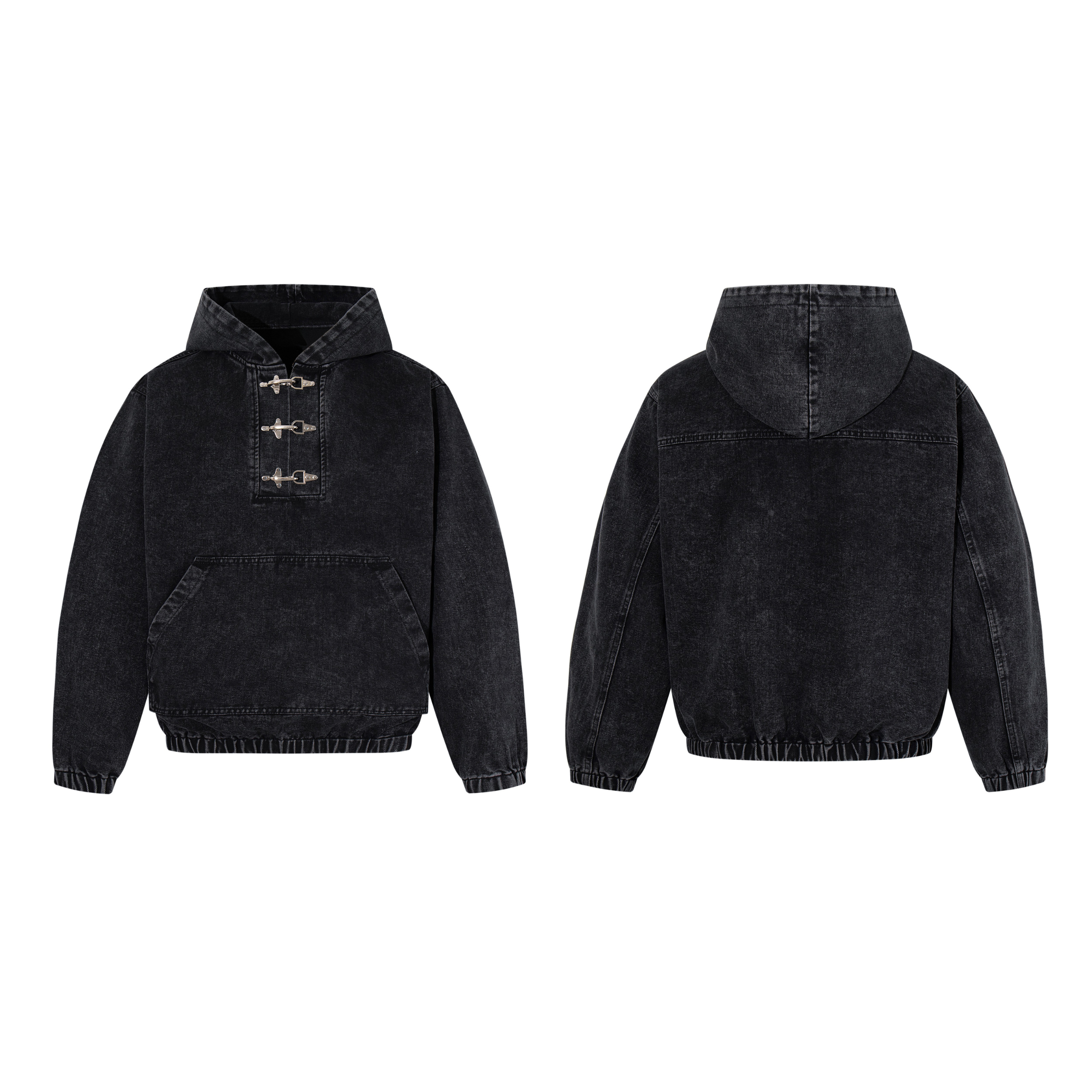 Omirad Toggle-Front Washed Denim Hoodie