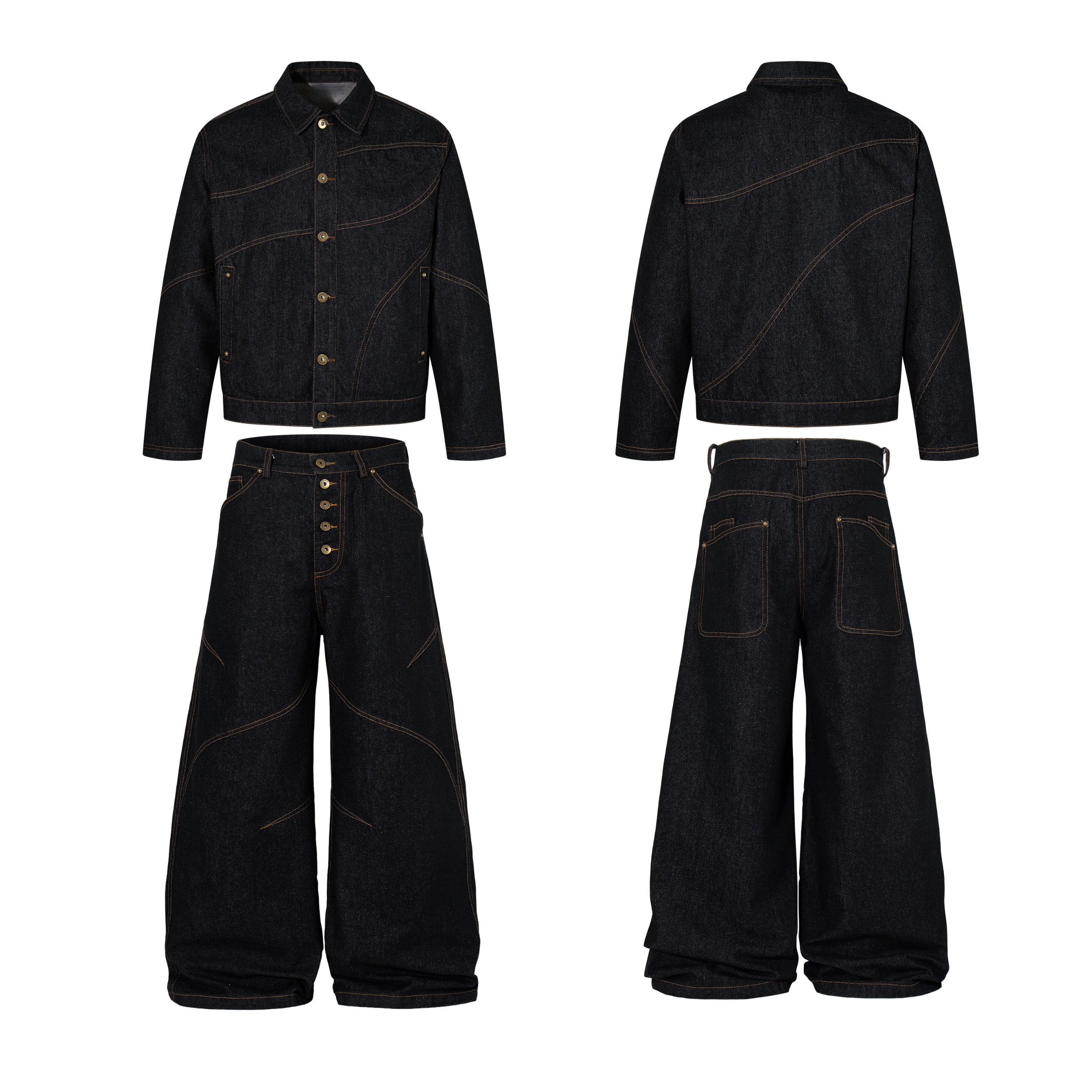 Omirad Curved Panel Wide Leg Denim Pants