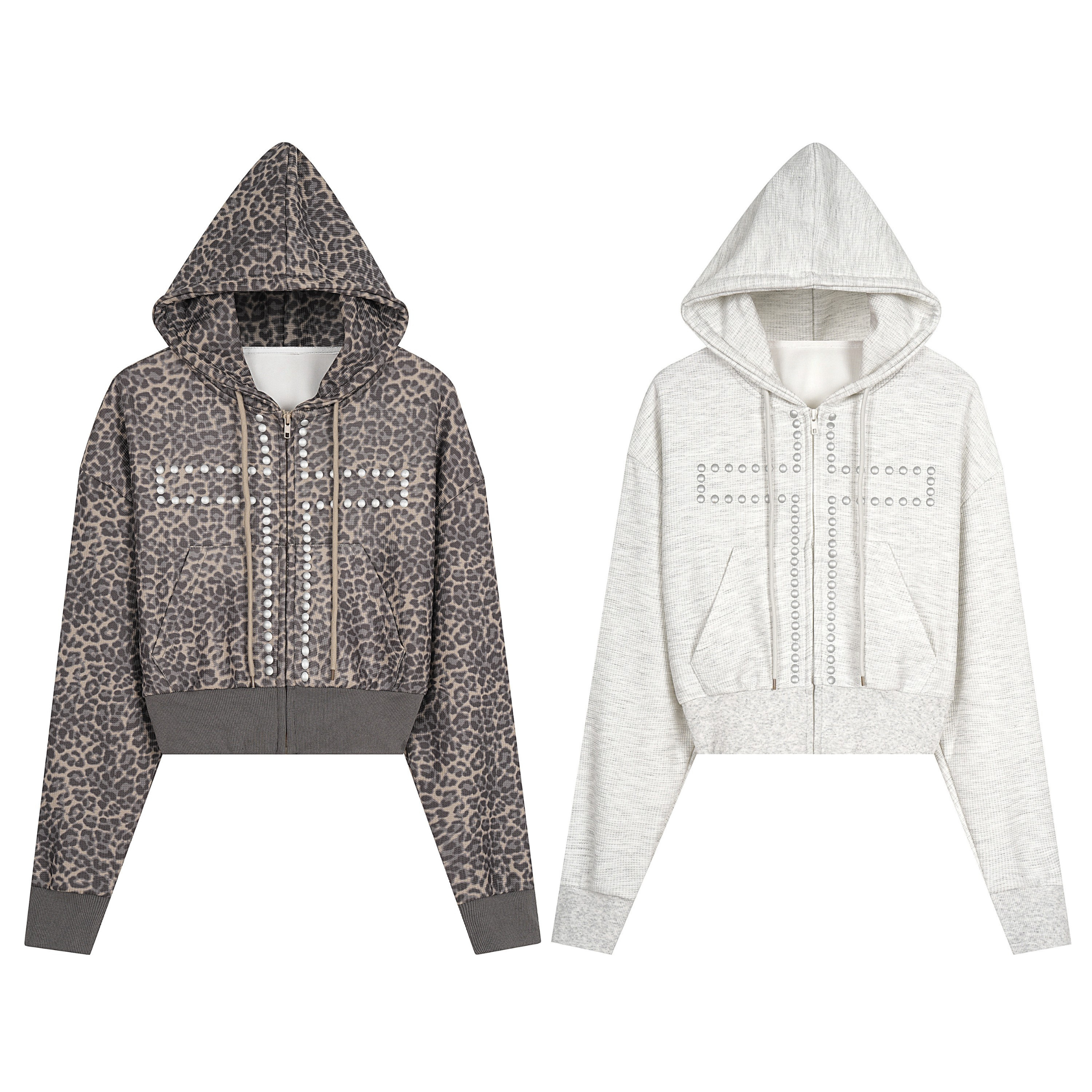 Omirad Studded Cross Cropped Zip Hoodie
