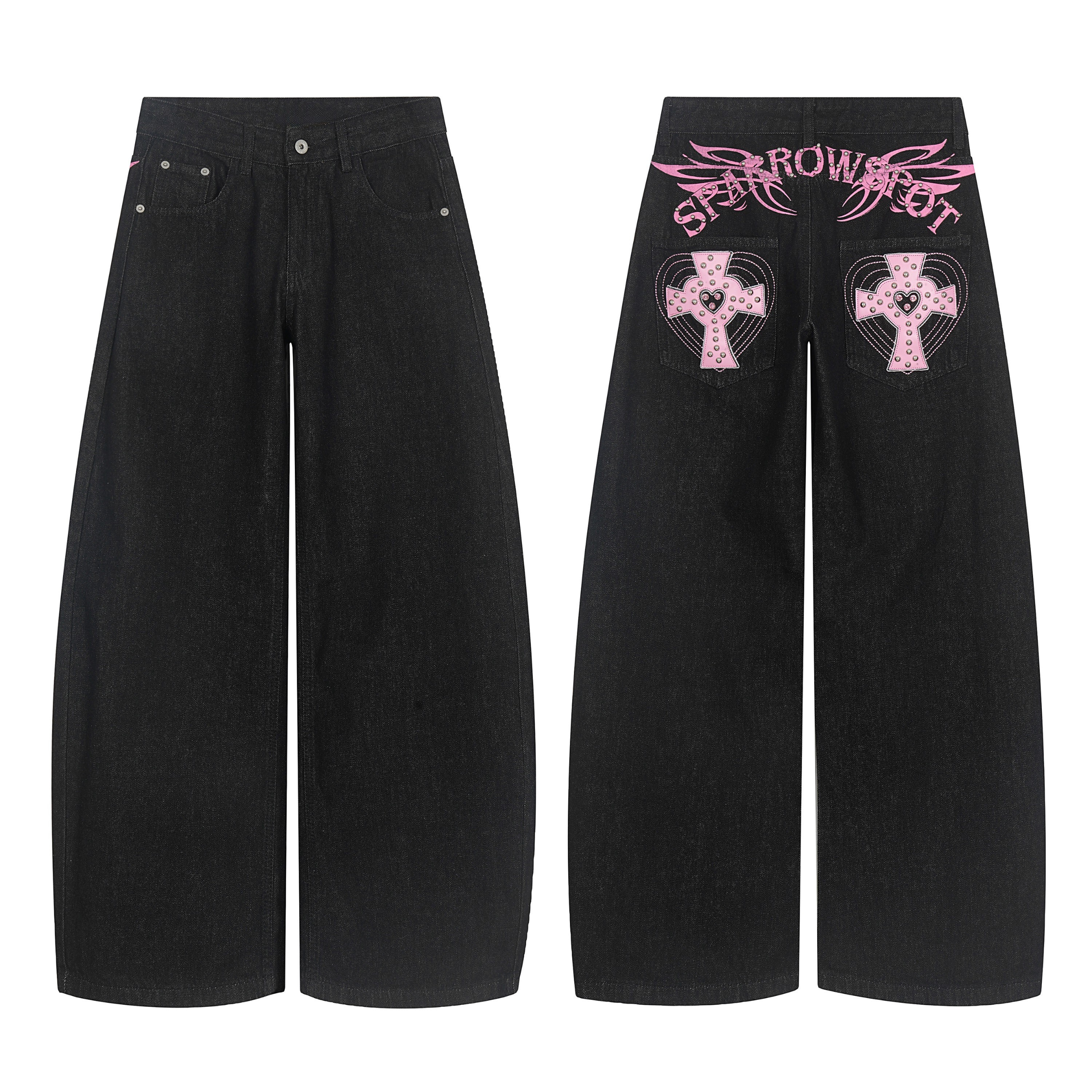 Omirad Cross Pocket Graphic Wide-Leg Jeans