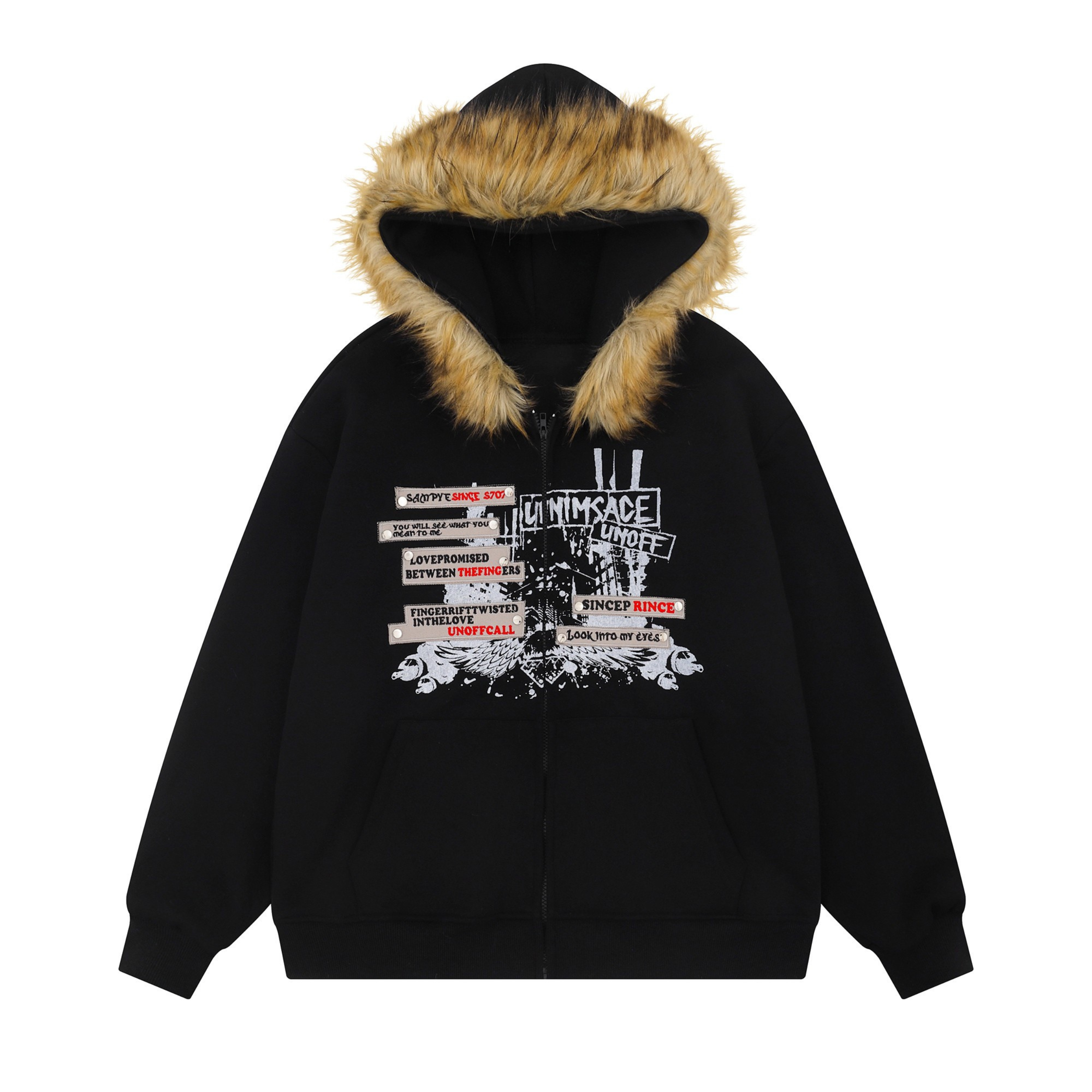 Omirad Fur-Trim Graphic Zip Hoodie