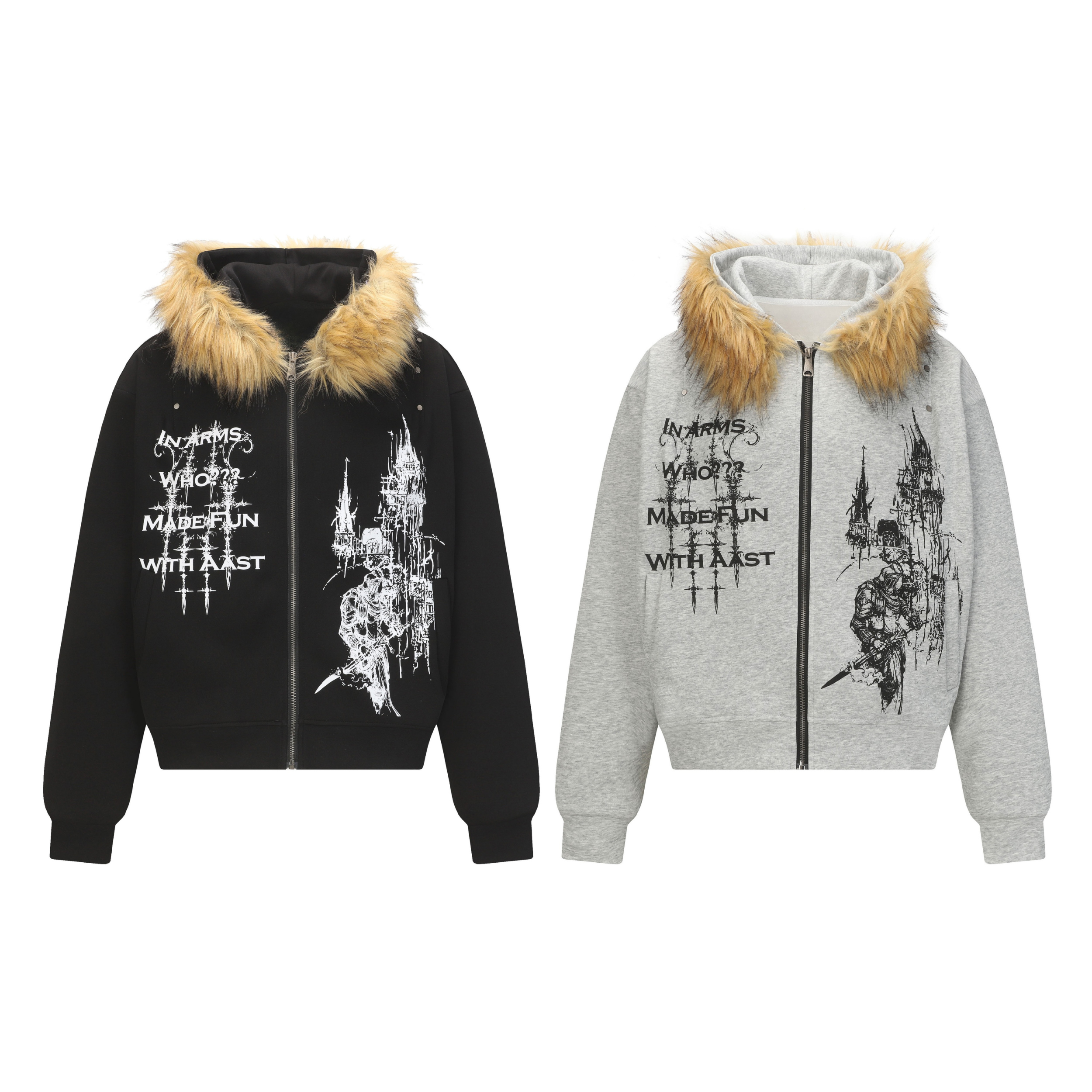 Omirad Gothic Fur Hood Zip Hoodie