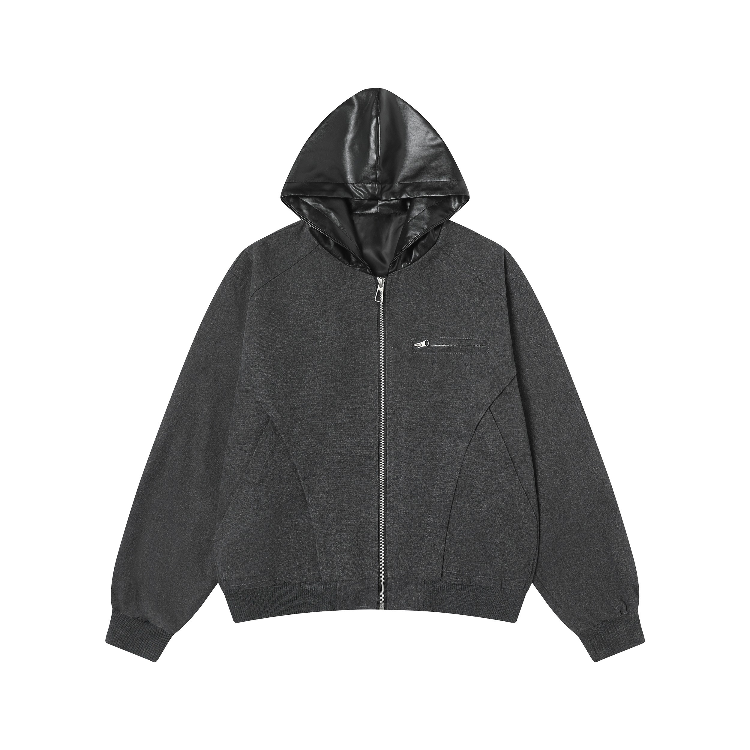Omirad Hybrid Vegan Leather Hooded Zip Jacket