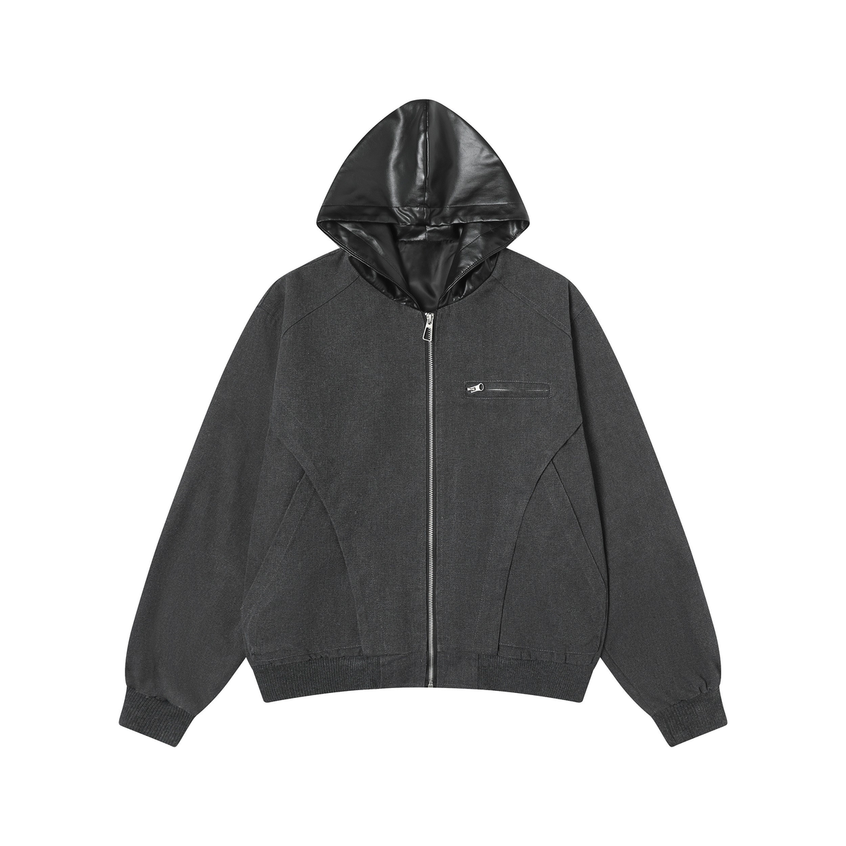 Omirad Hybrid Vegan Leather Hooded Zip Jacket