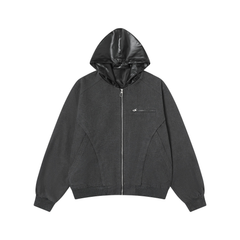 Omirad Hybrid Vegan Leather Hooded Zip Jacket