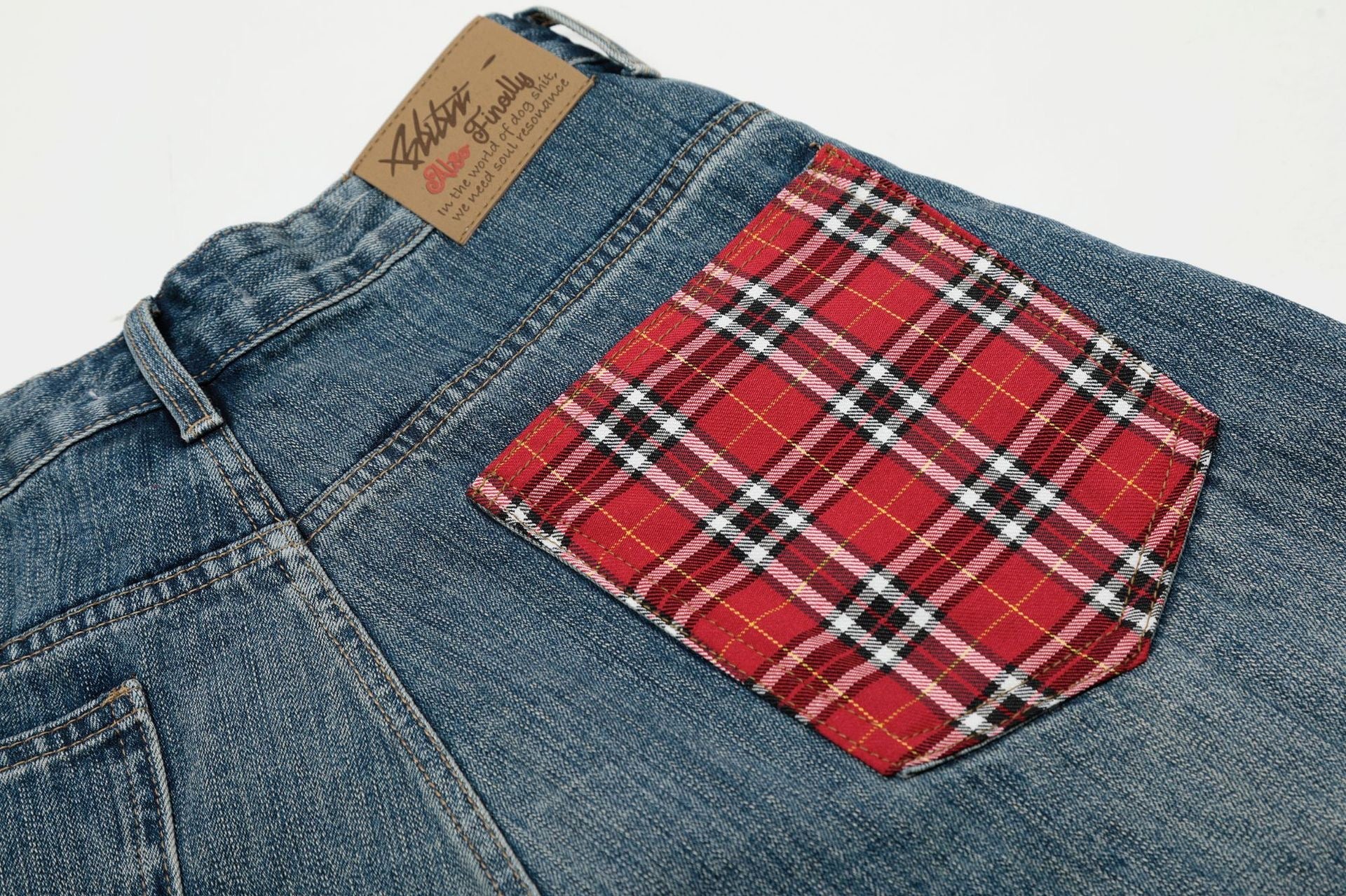 Omirad Plaid-Pocket Wide Denim Shorts