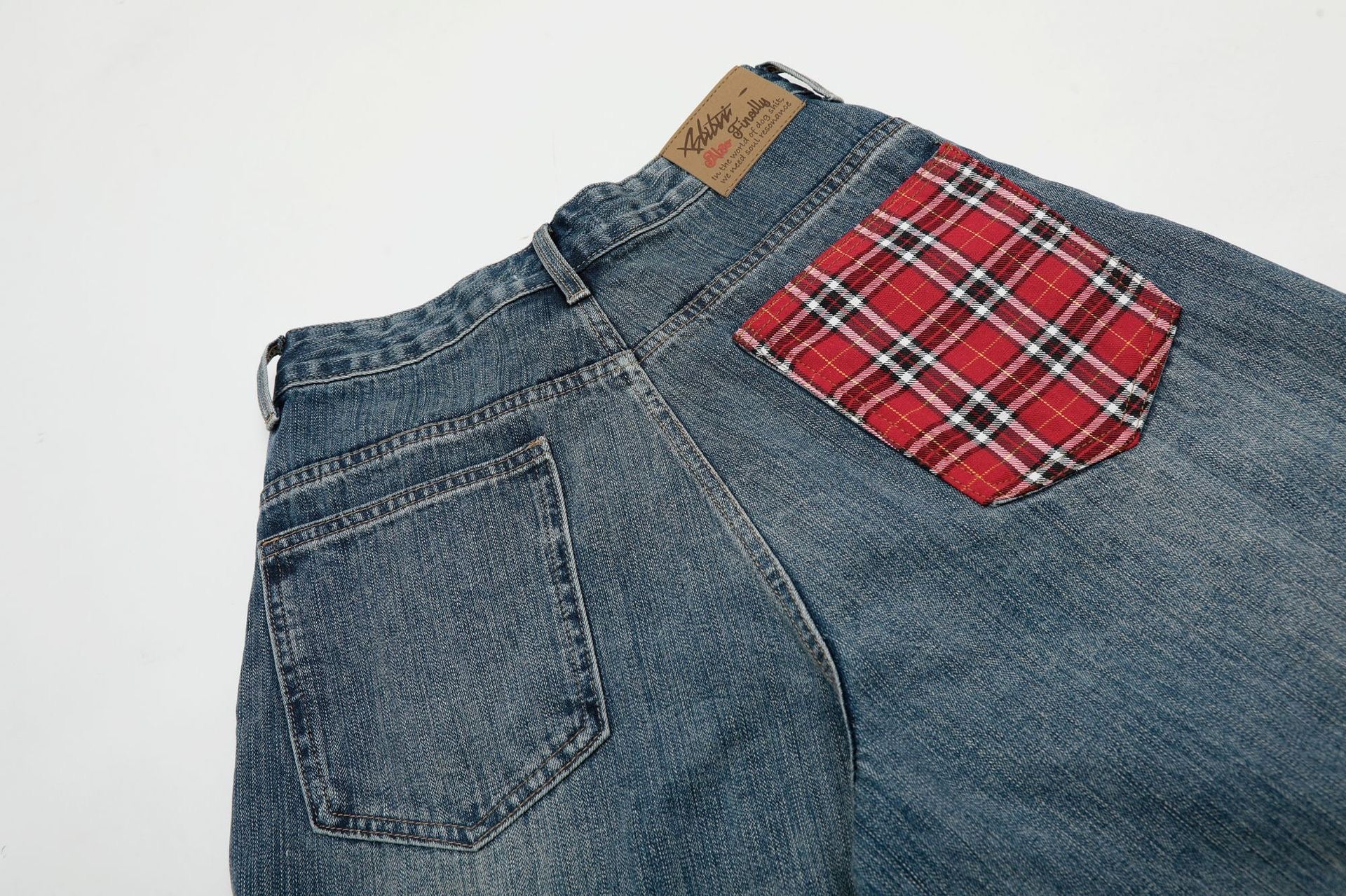 Omirad Plaid-Pocket Wide Denim Shorts