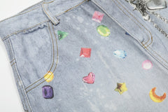 Omirad Gem Chain Denim Shorts