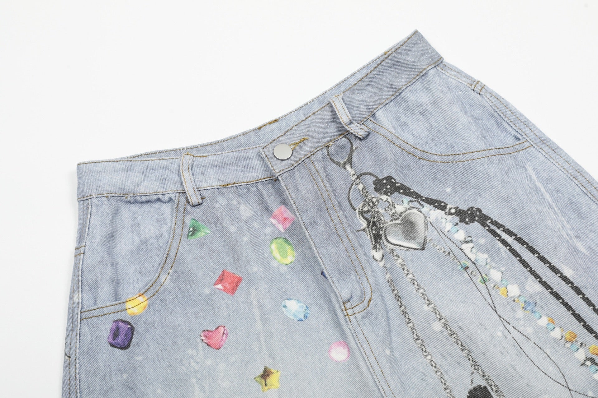 Omirad Gem Chain Denim Shorts