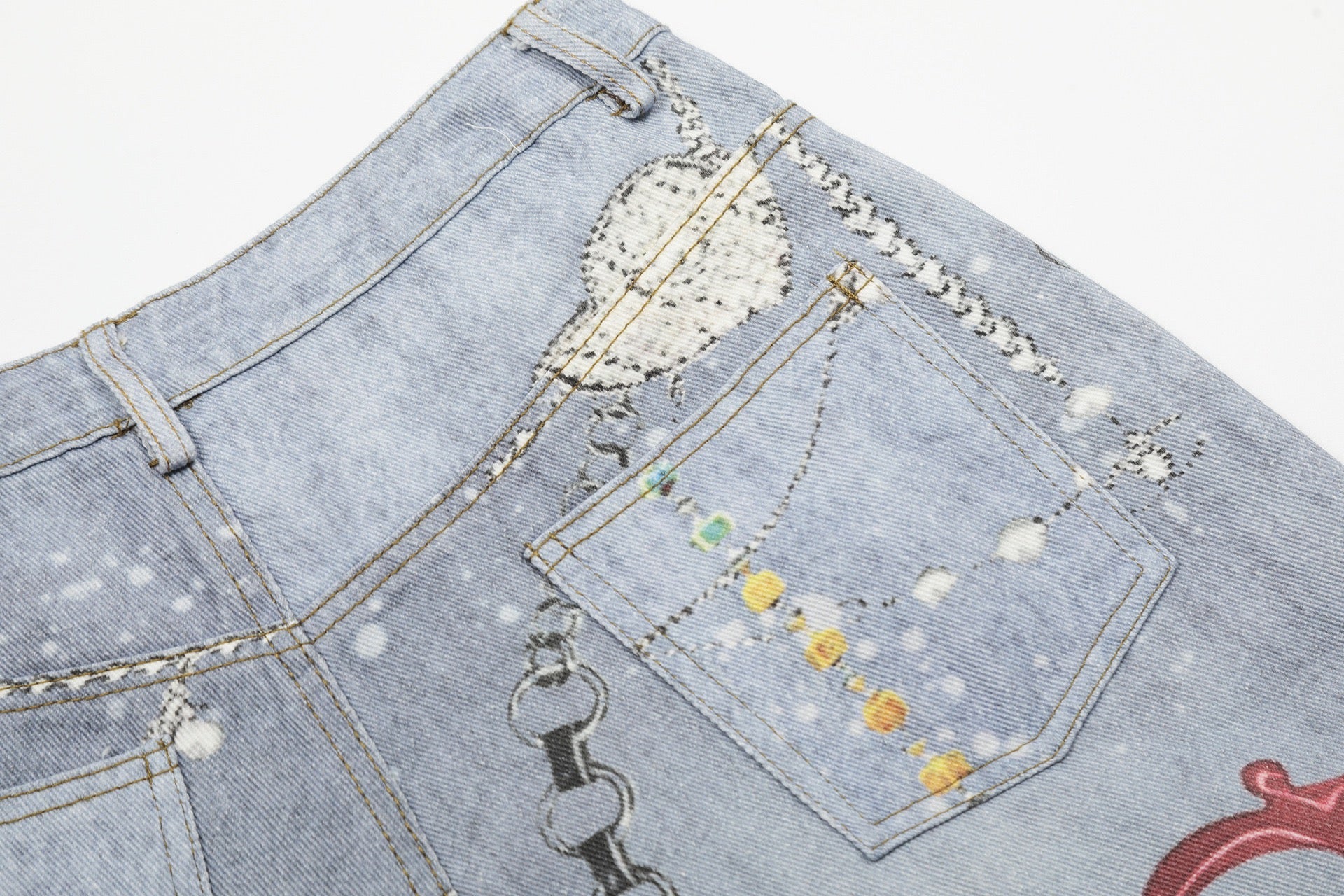 Omirad Gem Chain Denim Shorts