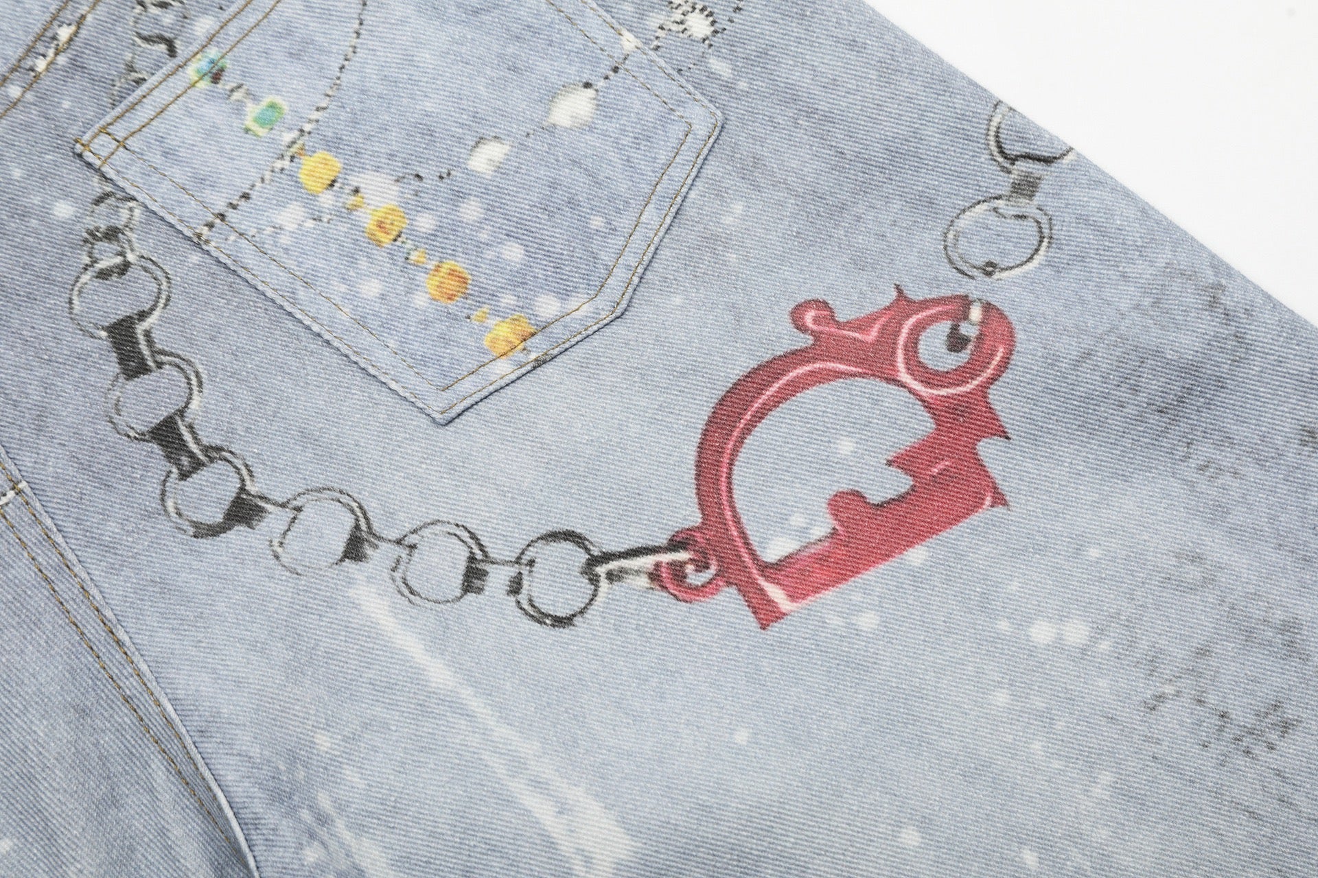 Omirad Gem Chain Denim Shorts