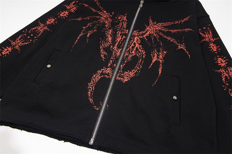 Omirad Gothic Dragon Graphic Zip-Up Hoodie